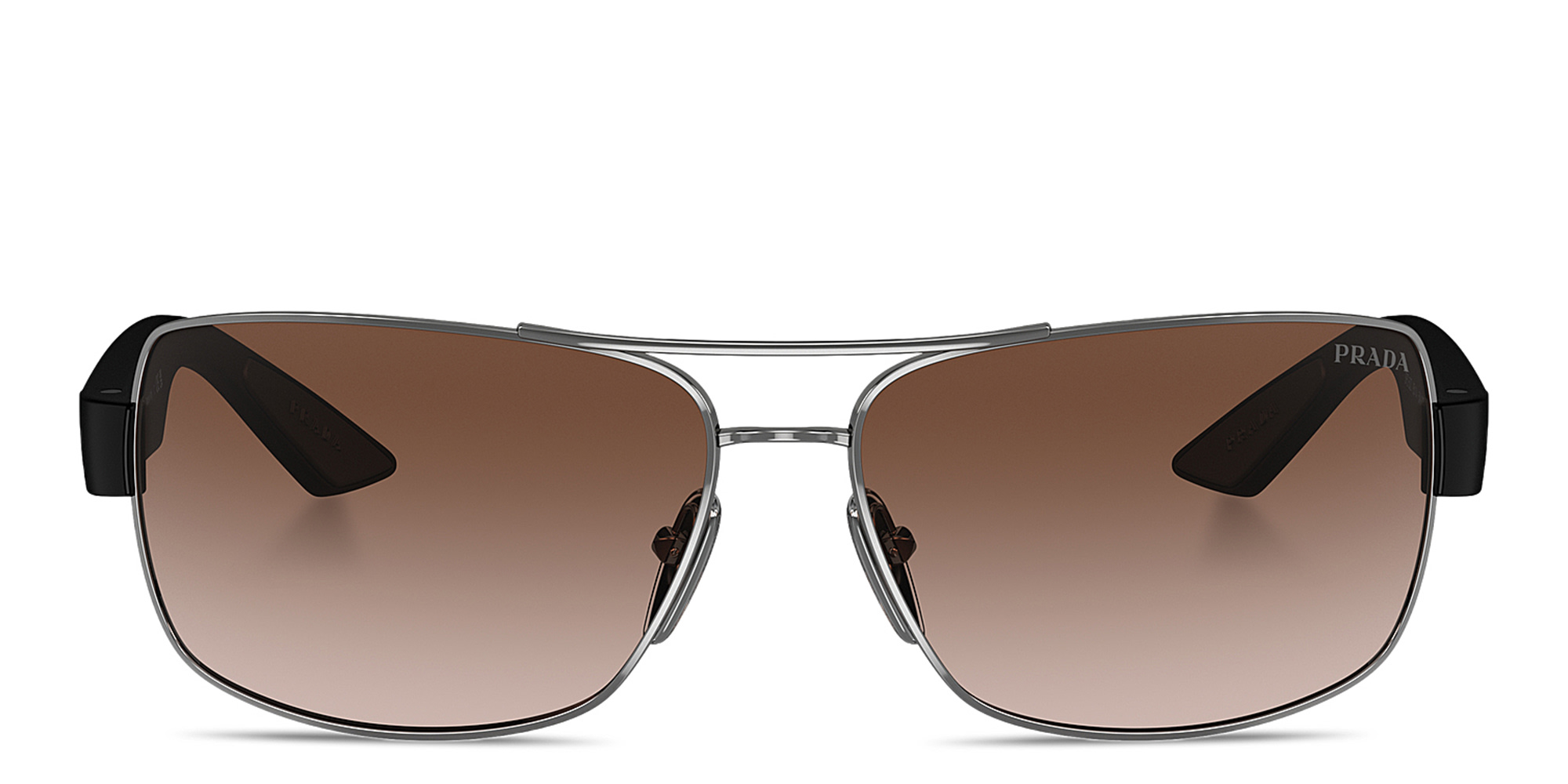Shop Prada Linea Rossa Wide Rectangle Sunglasses in Gunmetal online.