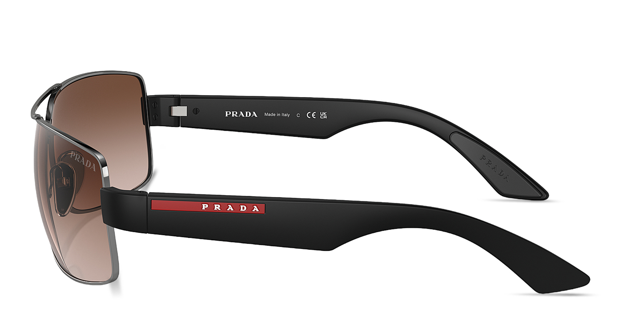 Shop Prada Linea Rossa Wide Rectangle Sunglasses in Gunmetal online.