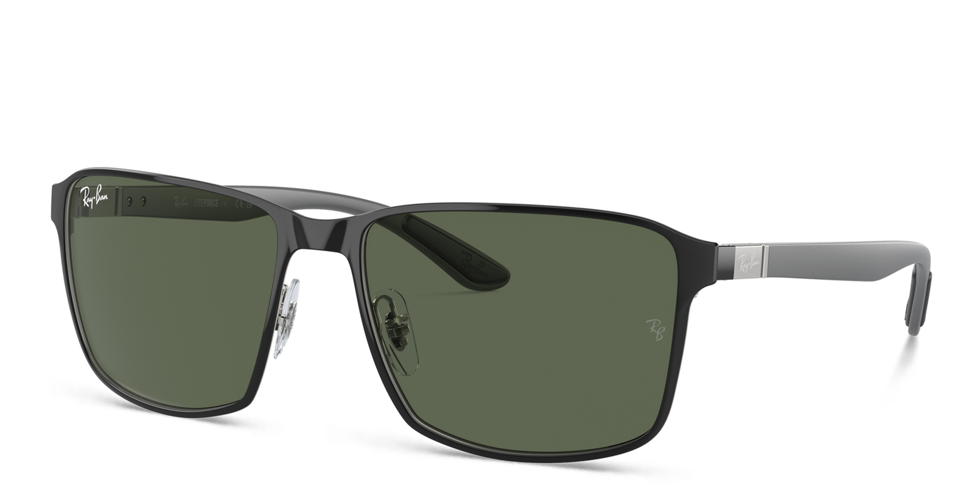 Shop Ray-Ban Unisex Square Sunglasses in Black On Silver online.