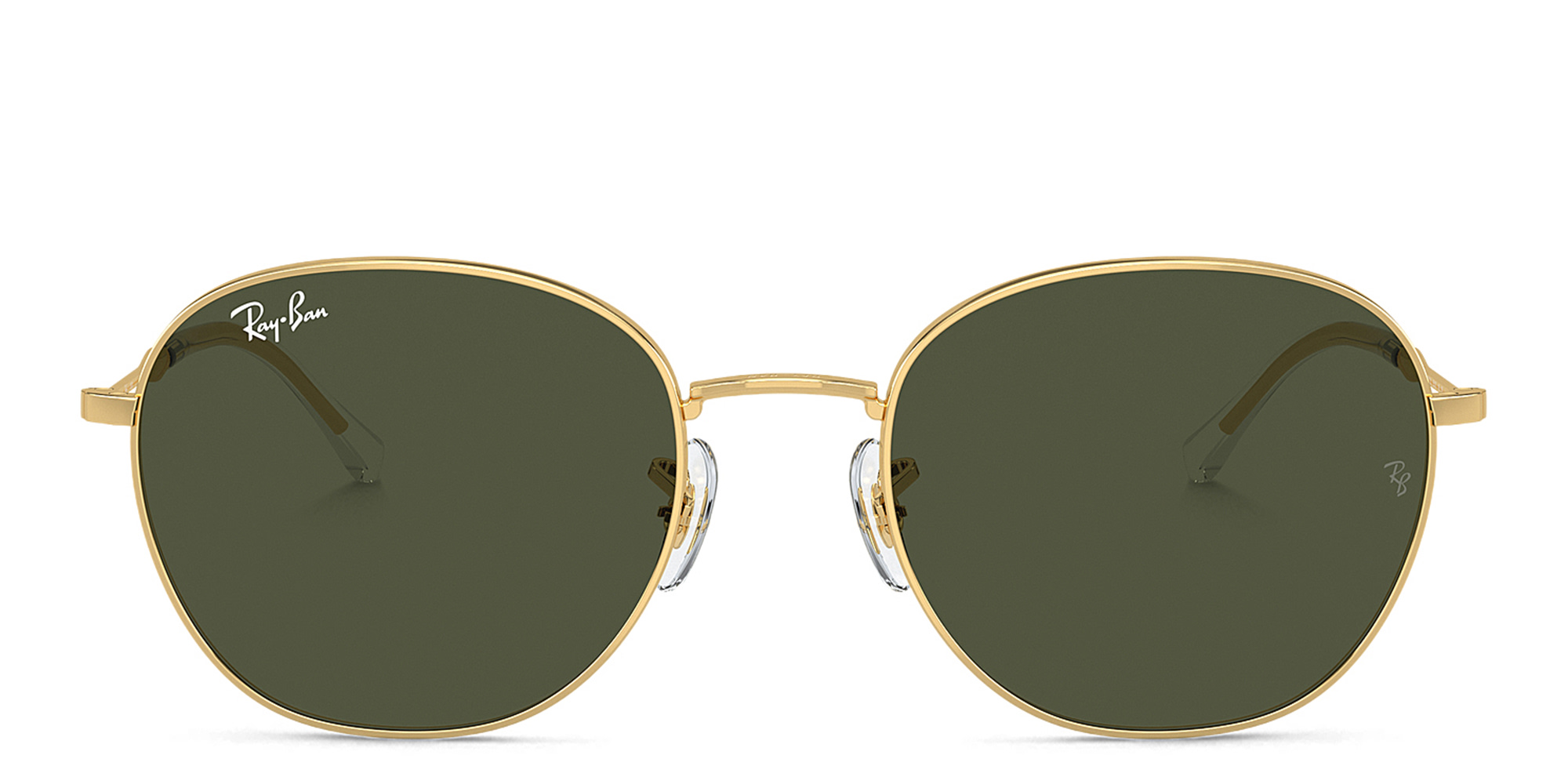 Shop Ray-Ban Logo Unisex Round Sunglasses in Gold online.