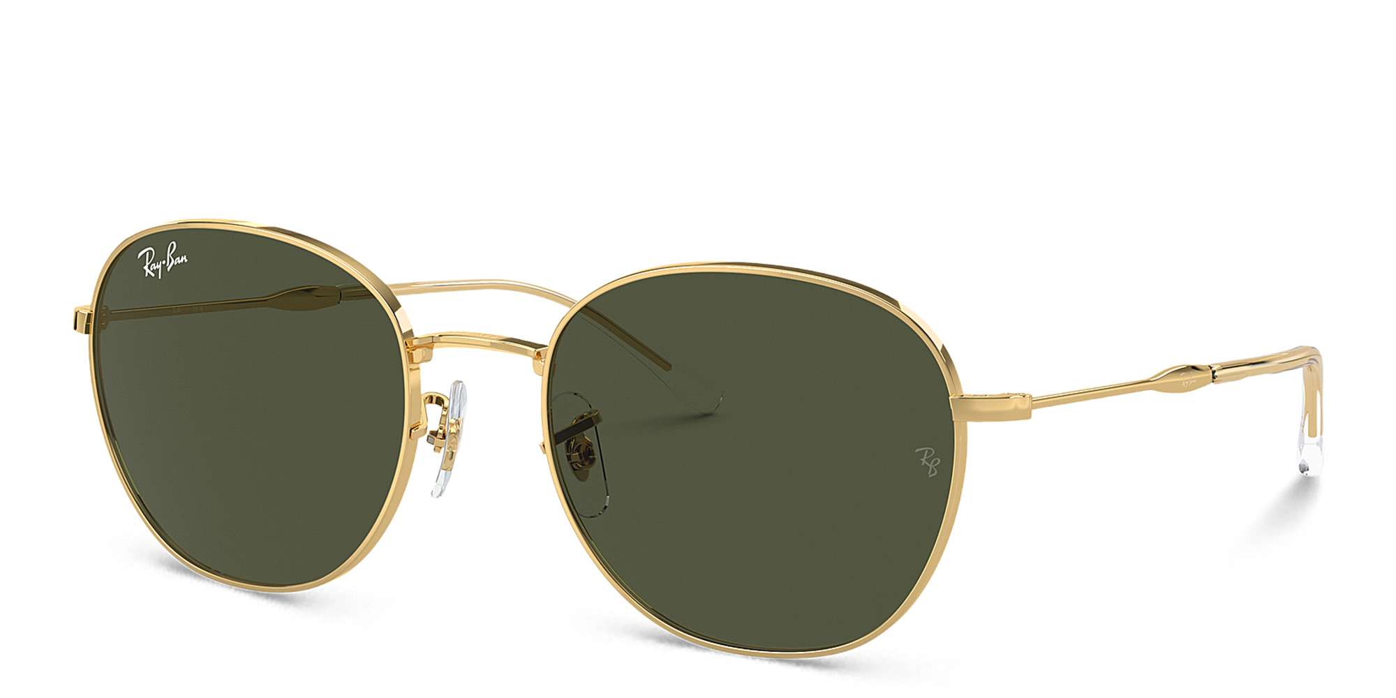 Shop Ray-Ban Logo Unisex Round Sunglasses in Gold online.