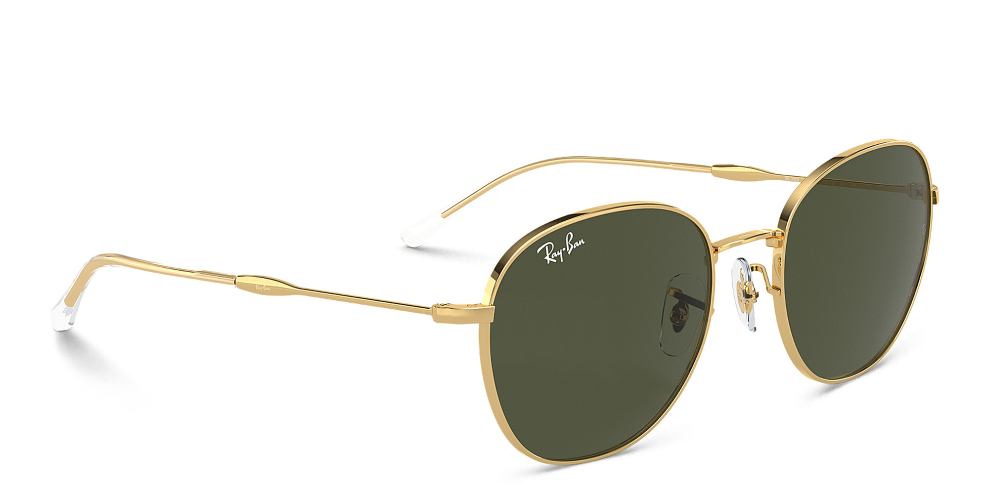 Shop Ray-Ban Logo Unisex Round Sunglasses in Gold online.
