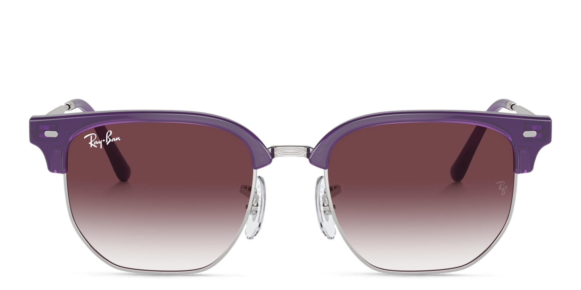 Shop Ray-Ban Junior New Clubmaster Kids Irregular Sunglasses in Opal Violet On Silver online.