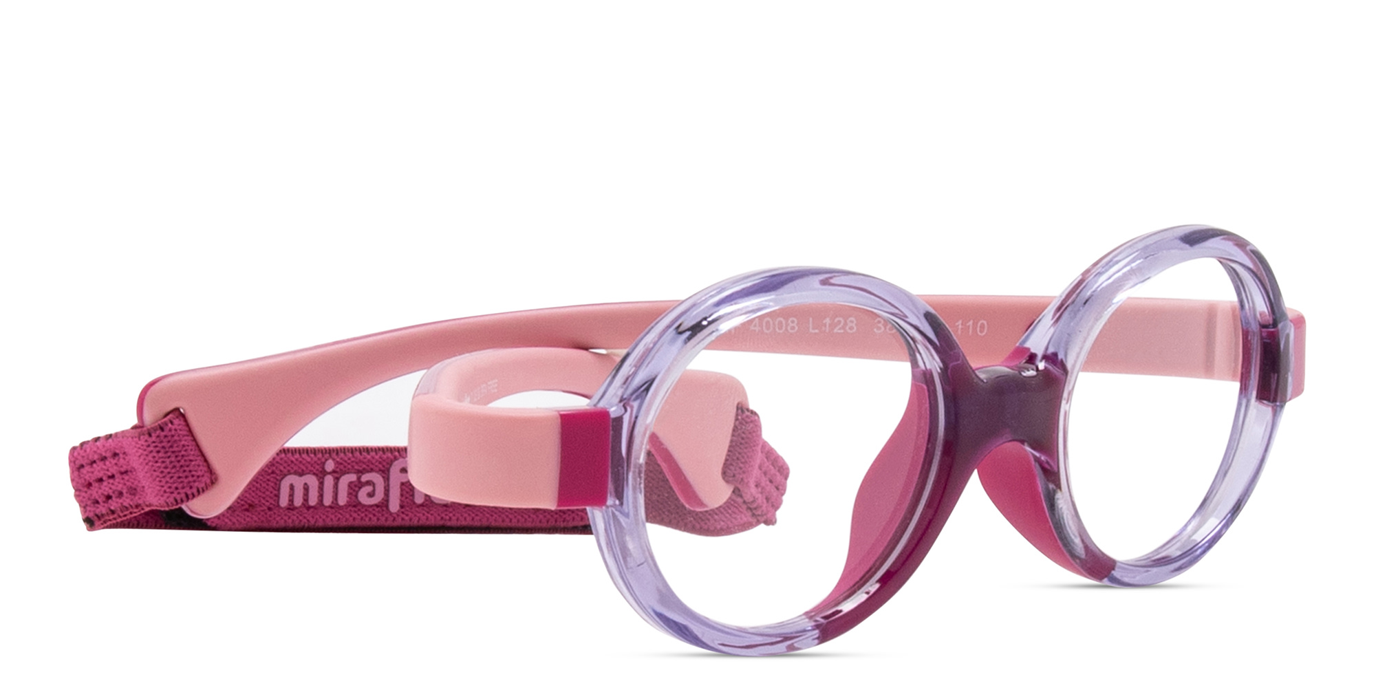Mira Flex Flexible & Safe Kids Oval Eyeglasses in Translucent Light Lilac Dark Pink – Product Photo 2