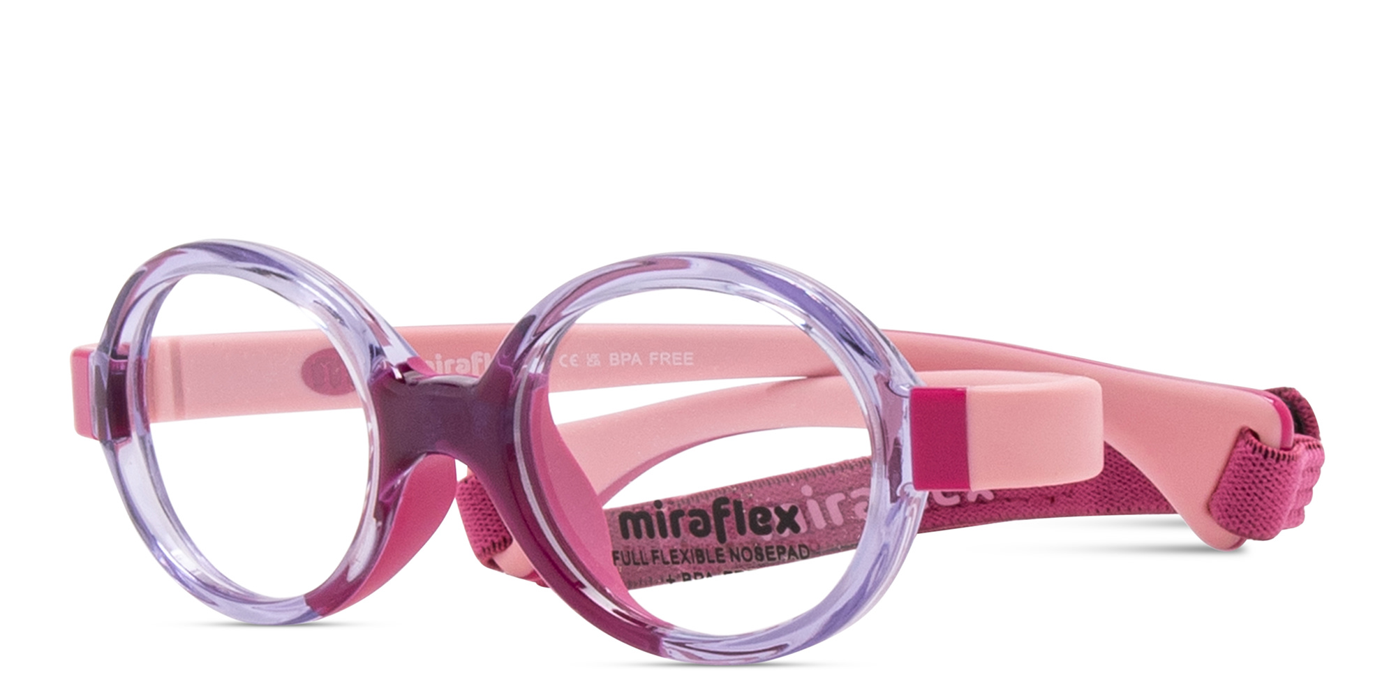 Mira Flex Flexible & Safe Kids Oval Eyeglasses in Translucent Light Lilac Dark Pink – Product Photo 4