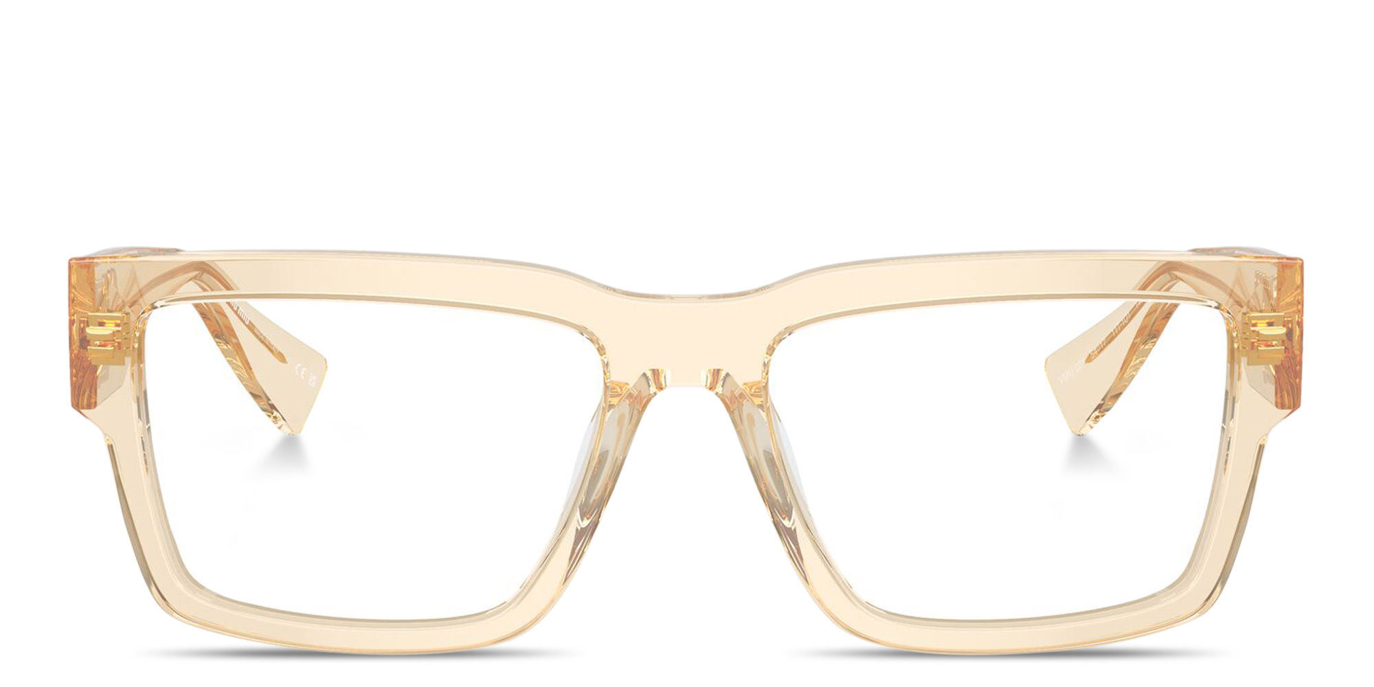 Shop MIU MIU Vertical Logo Rectangle Eyeglasses in Transparent Sand online.