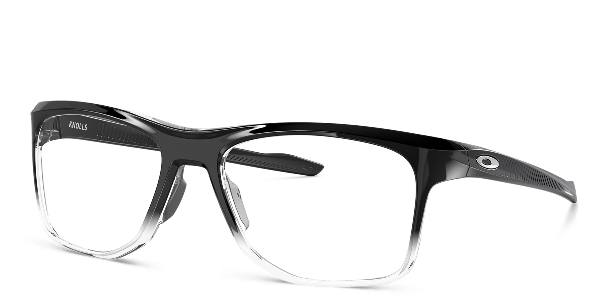 Shop Oakley Wide Rectangle Eyeglasses in Polished Black Fade online.