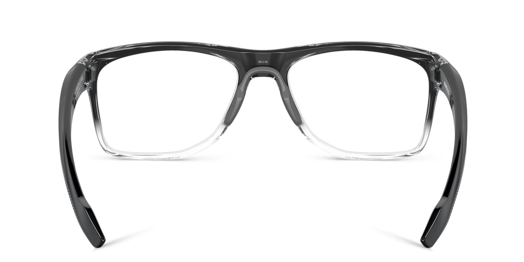Shop Oakley Wide Rectangle Eyeglasses in Polished Black Fade online.