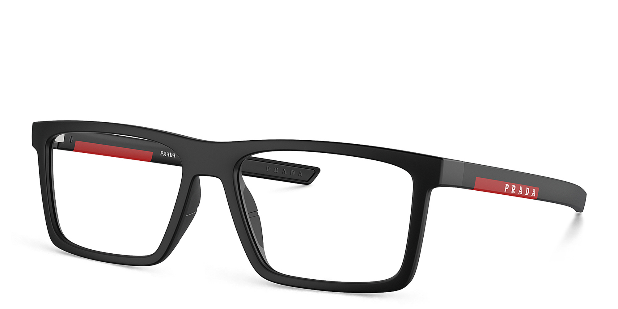 Shop Prada Linea Rossa Wide Rectangle Eyeglasses in Matte Black online.