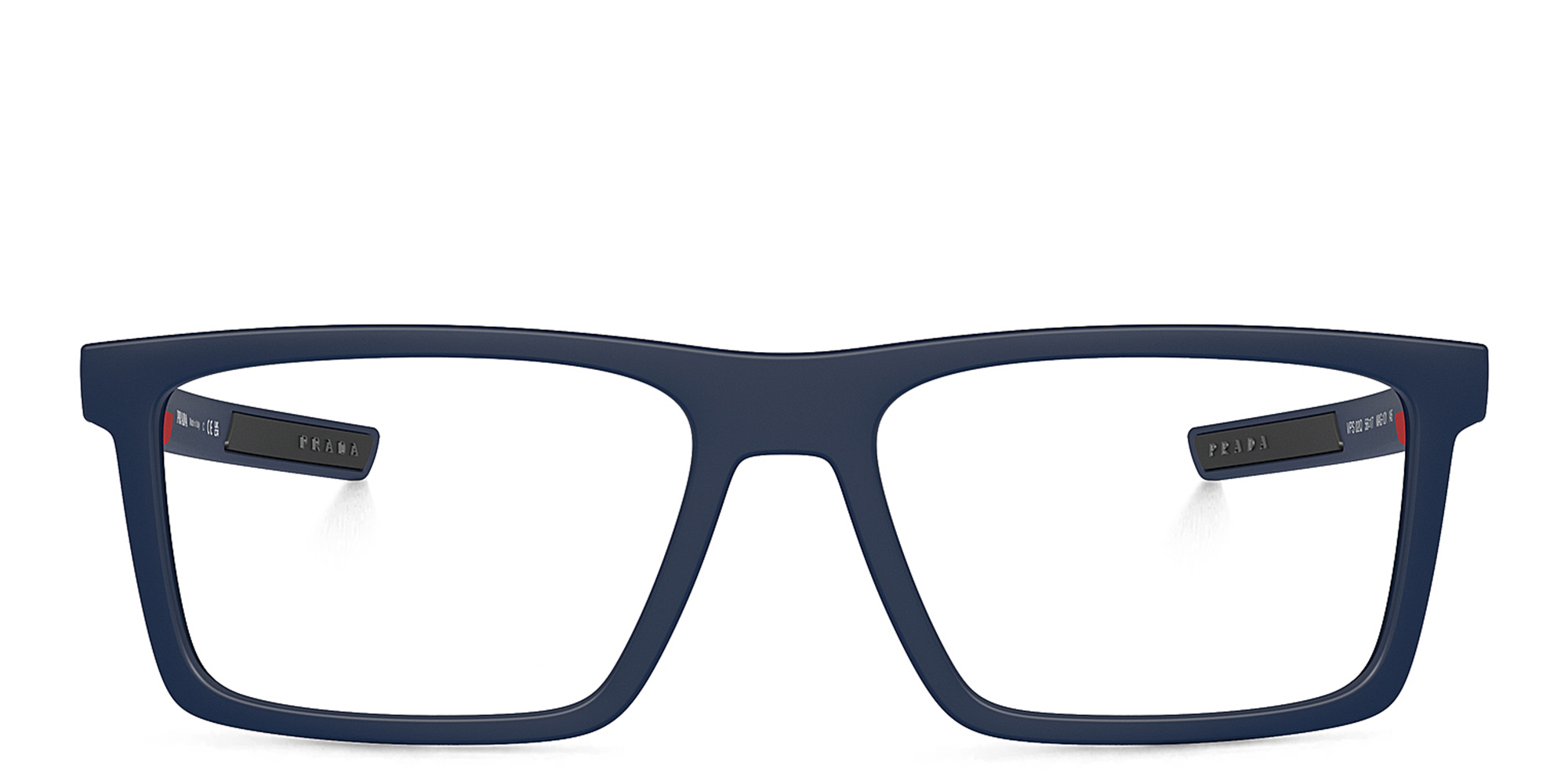 Shop Prada Linea Rossa Wide Rectangle Eyeglasses in Matte Blue online.