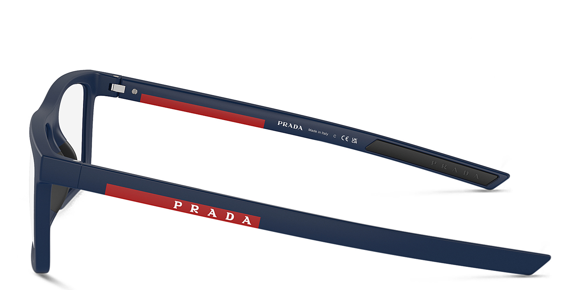 Shop Prada Linea Rossa Wide Rectangle Eyeglasses in Matte Blue online.