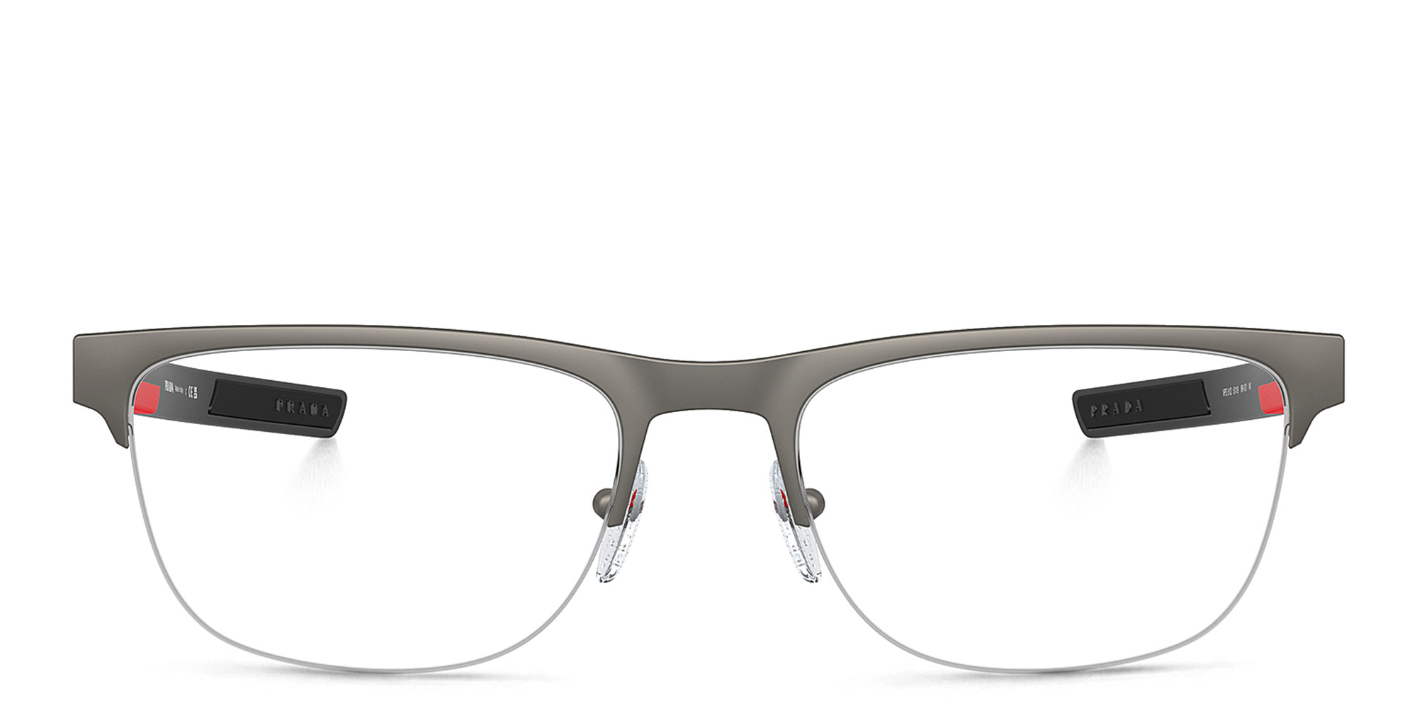 Prada Linea Rossa Half-Rim Wide Rectangle Eyeglasses in Matte Grey – Product Photo 1