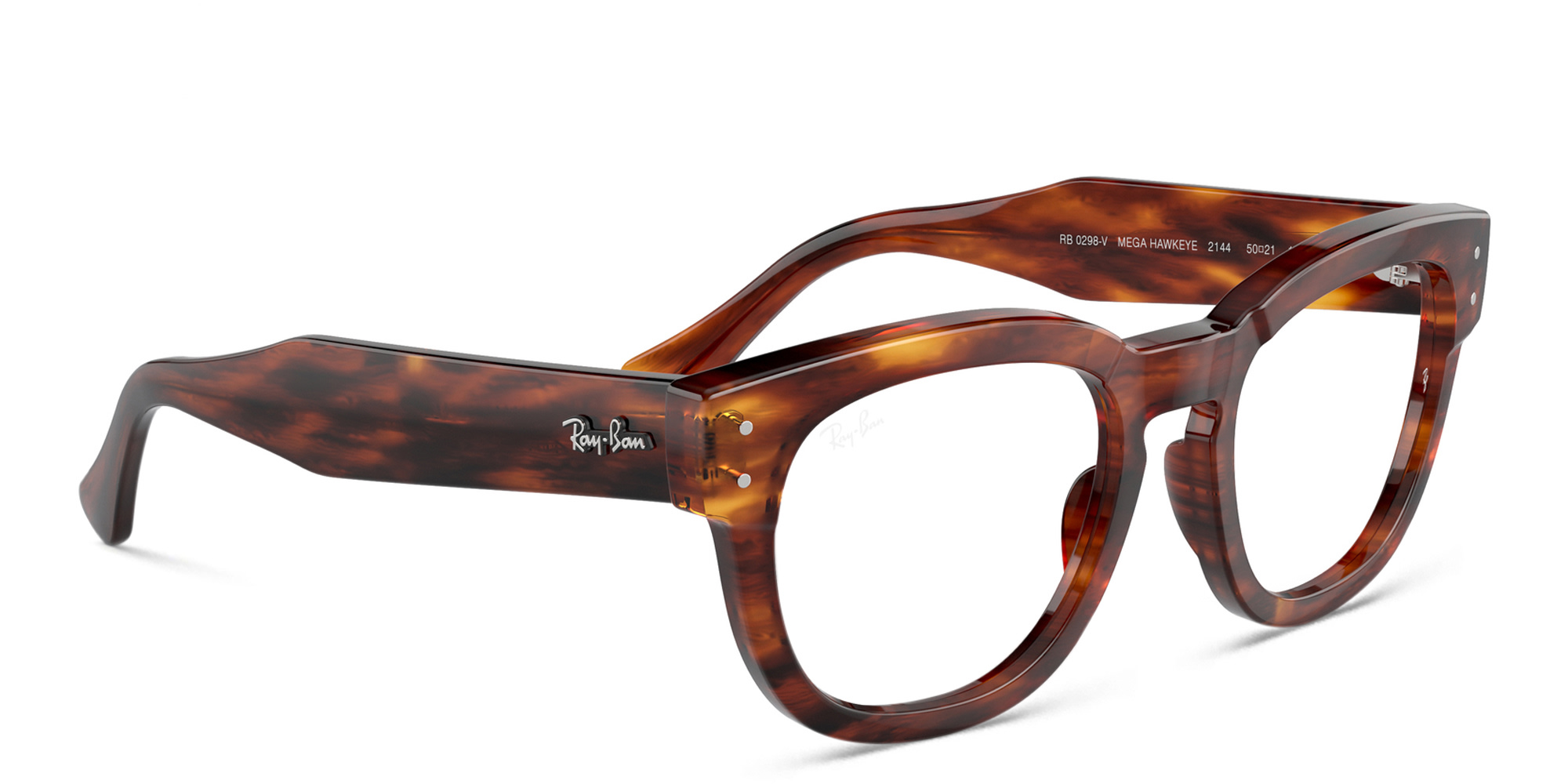 Shop Ray-Ban Mega Hawkeye Unisex Square Eyeglasses in Striped Havana online.