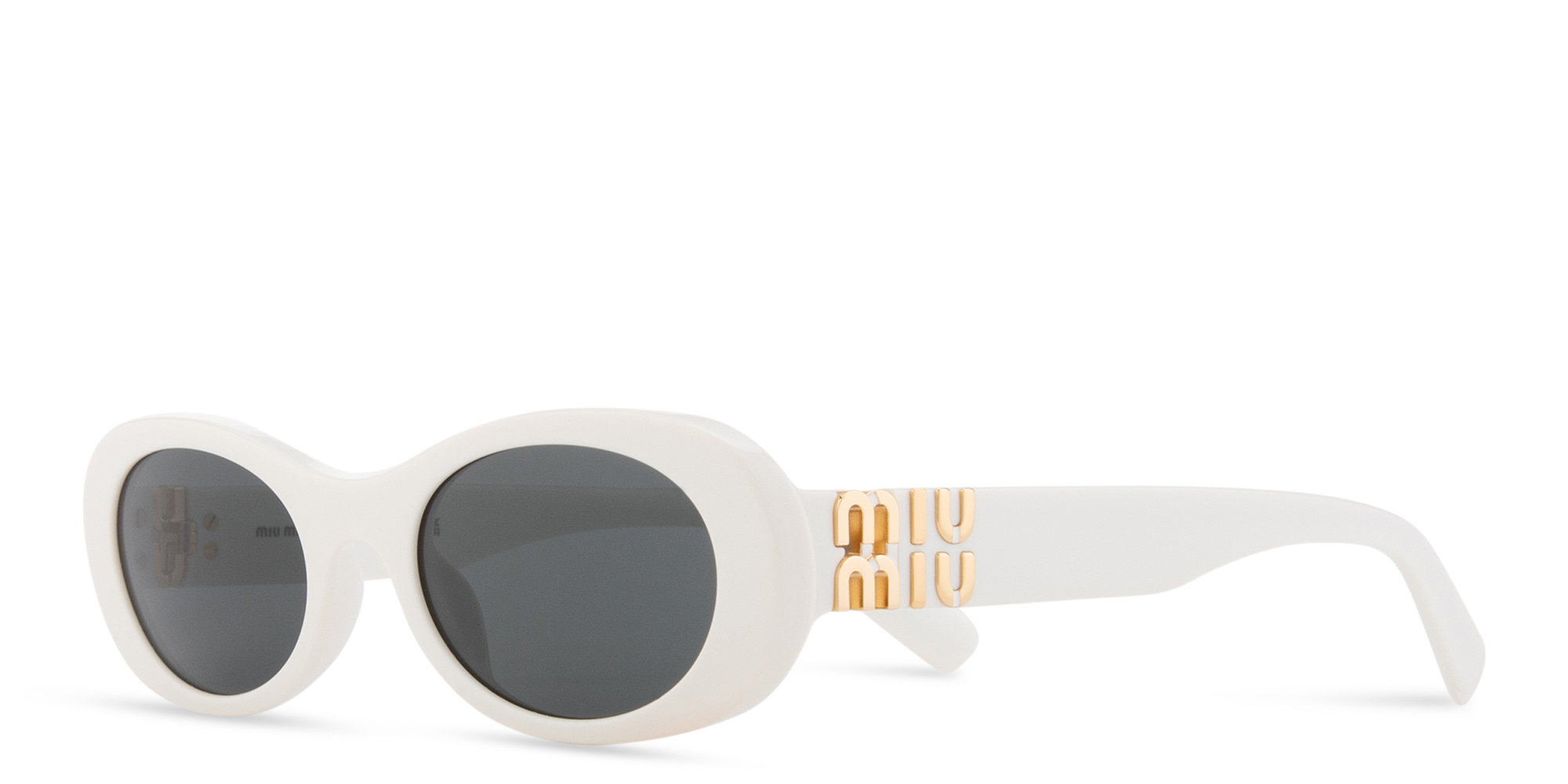 MIU MIU Vertical Logo Oval Sunglasses in White – Product Photo 2