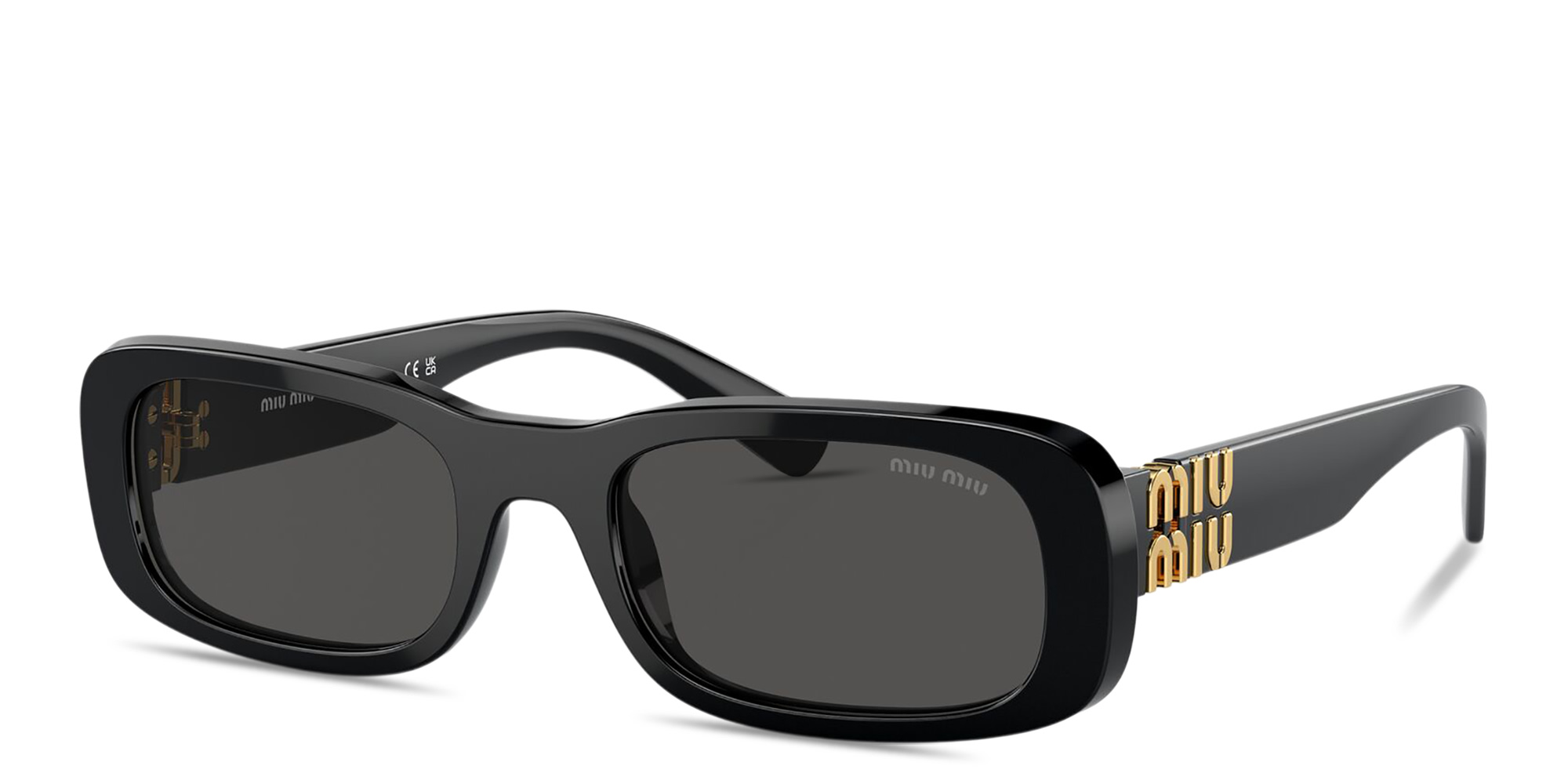 Shop MIU MIU Vertical Logo Rectangle Sunglasses in Black online.