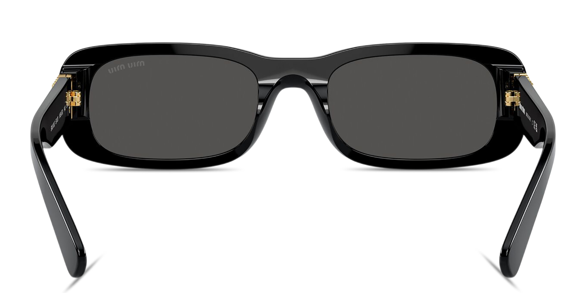 Shop MIU MIU Vertical Logo Rectangle Sunglasses in Black online.