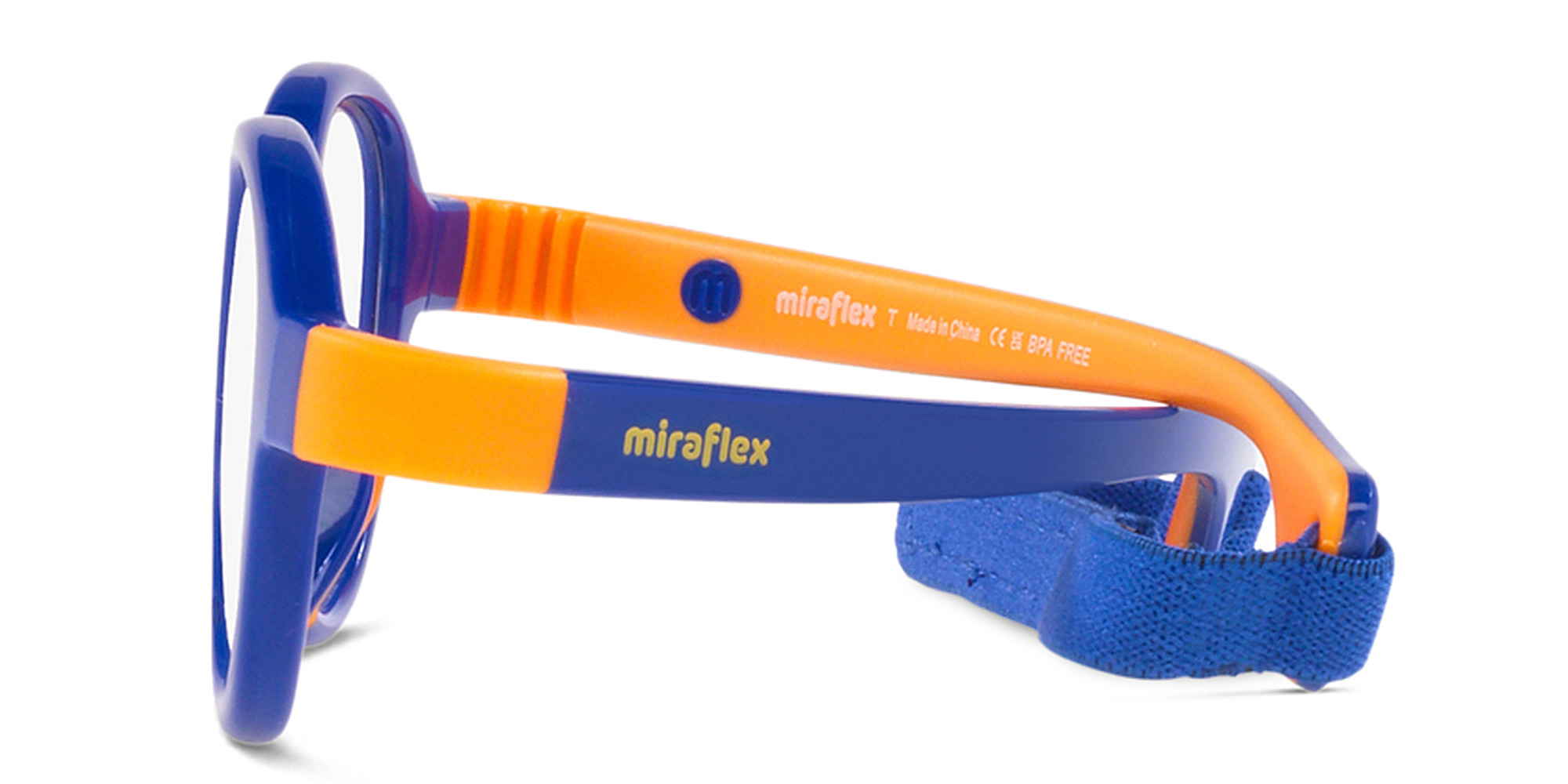 Mira Flex Logo Kids Round Eyeglasses in Blue & Orange – Product Photo 3