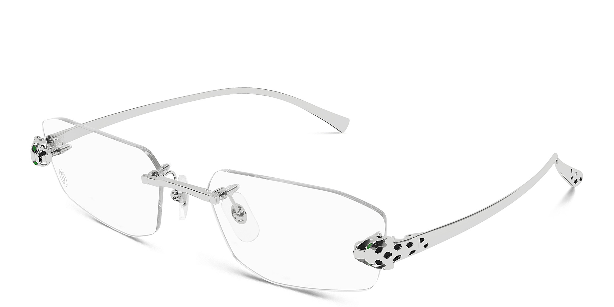 Shop Cartier Panthère de Cartier Unisex Rimless Wide Irregular Eyeglasses in Silver online.