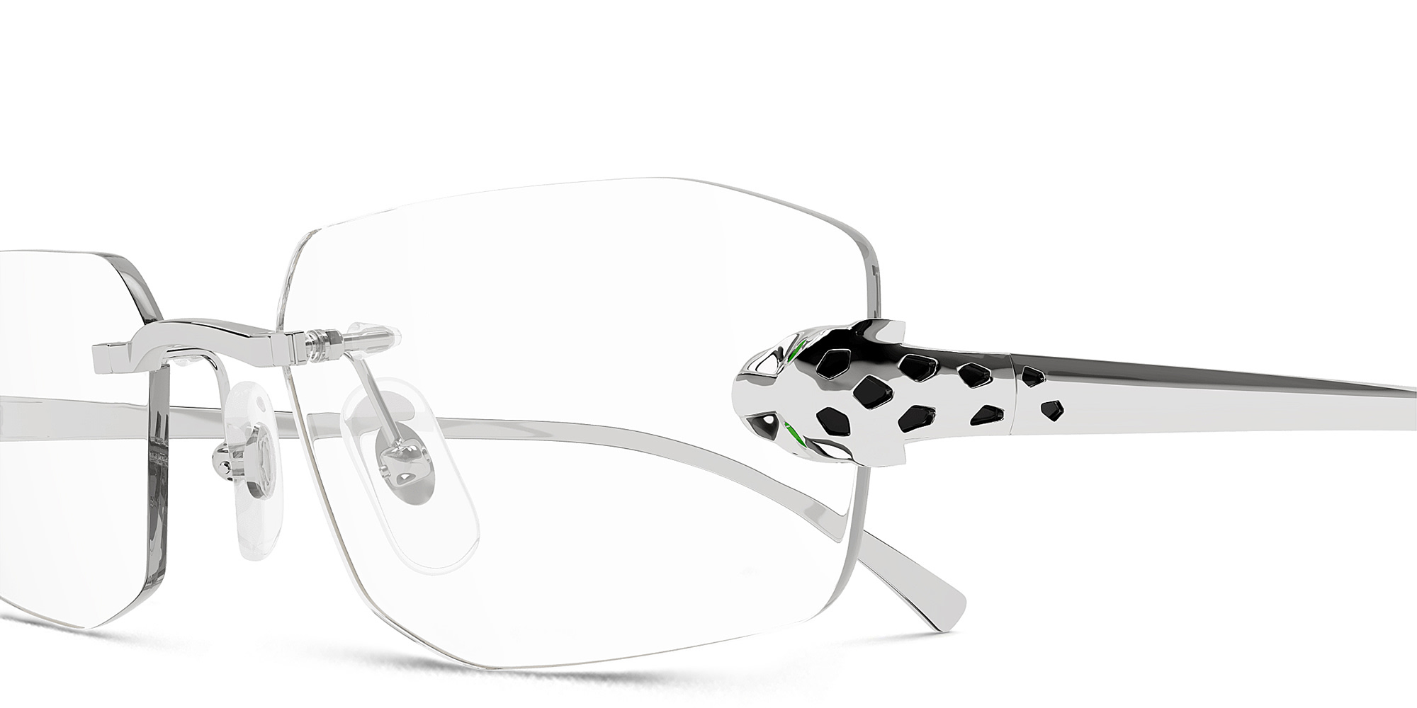 Shop Cartier Panthère de Cartier Unisex Rimless Wide Irregular Eyeglasses in Silver online.