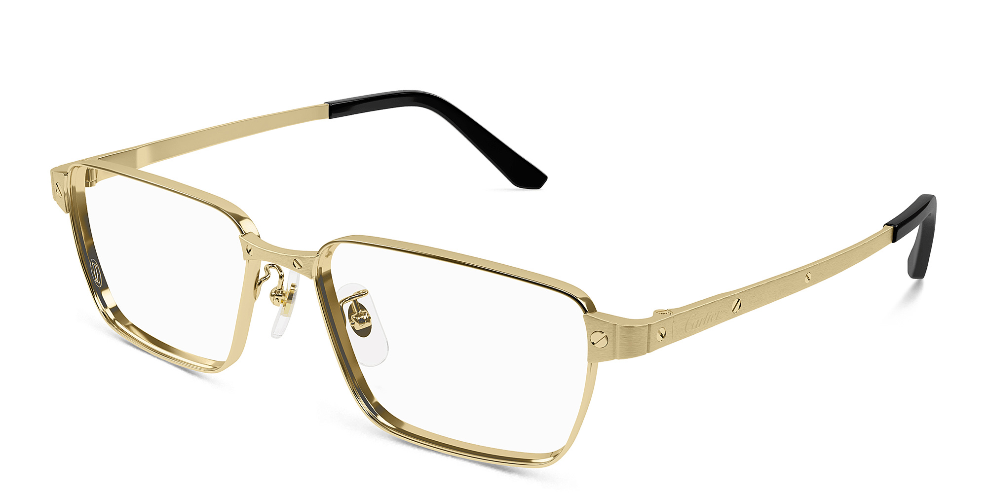 Shop Cartier Santos de Cartier Wide Rectangle Eyeglasses in Gold online.