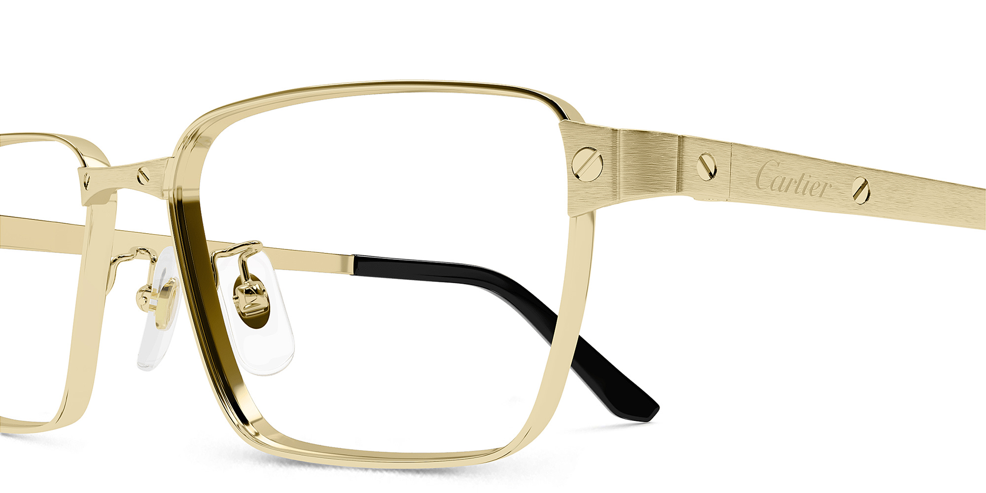 Shop Cartier Santos de Cartier Wide Rectangle Eyeglasses in Gold online.