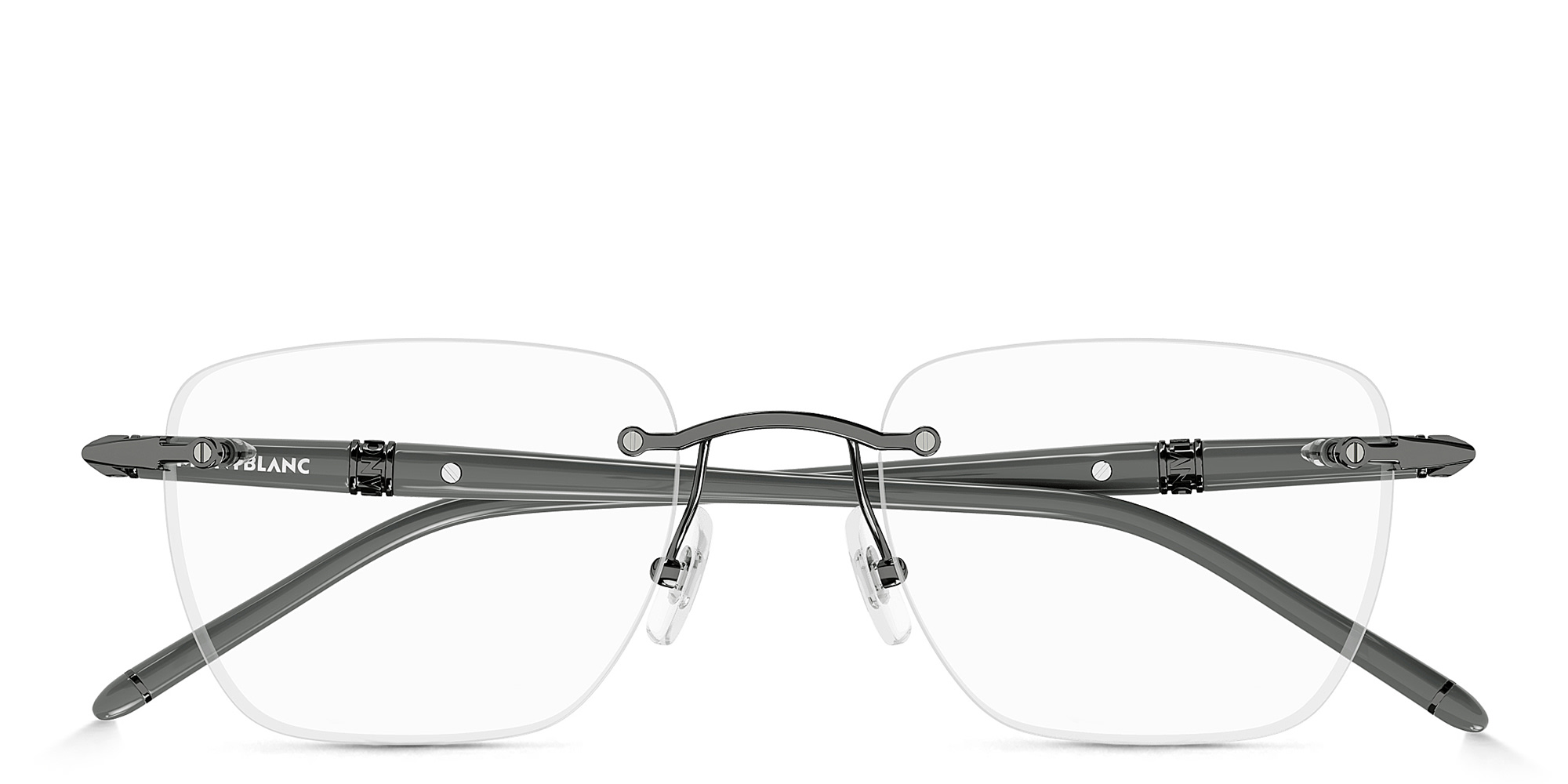 Shop MONTBLANC Meisterstück Rimless Rectangle Eyeglasses in Grey online.