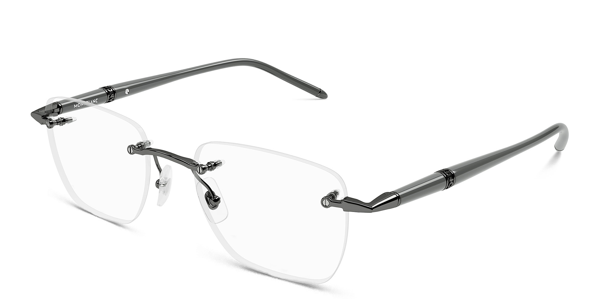 Shop MONTBLANC Meisterstück Rimless Rectangle Eyeglasses in Grey online.