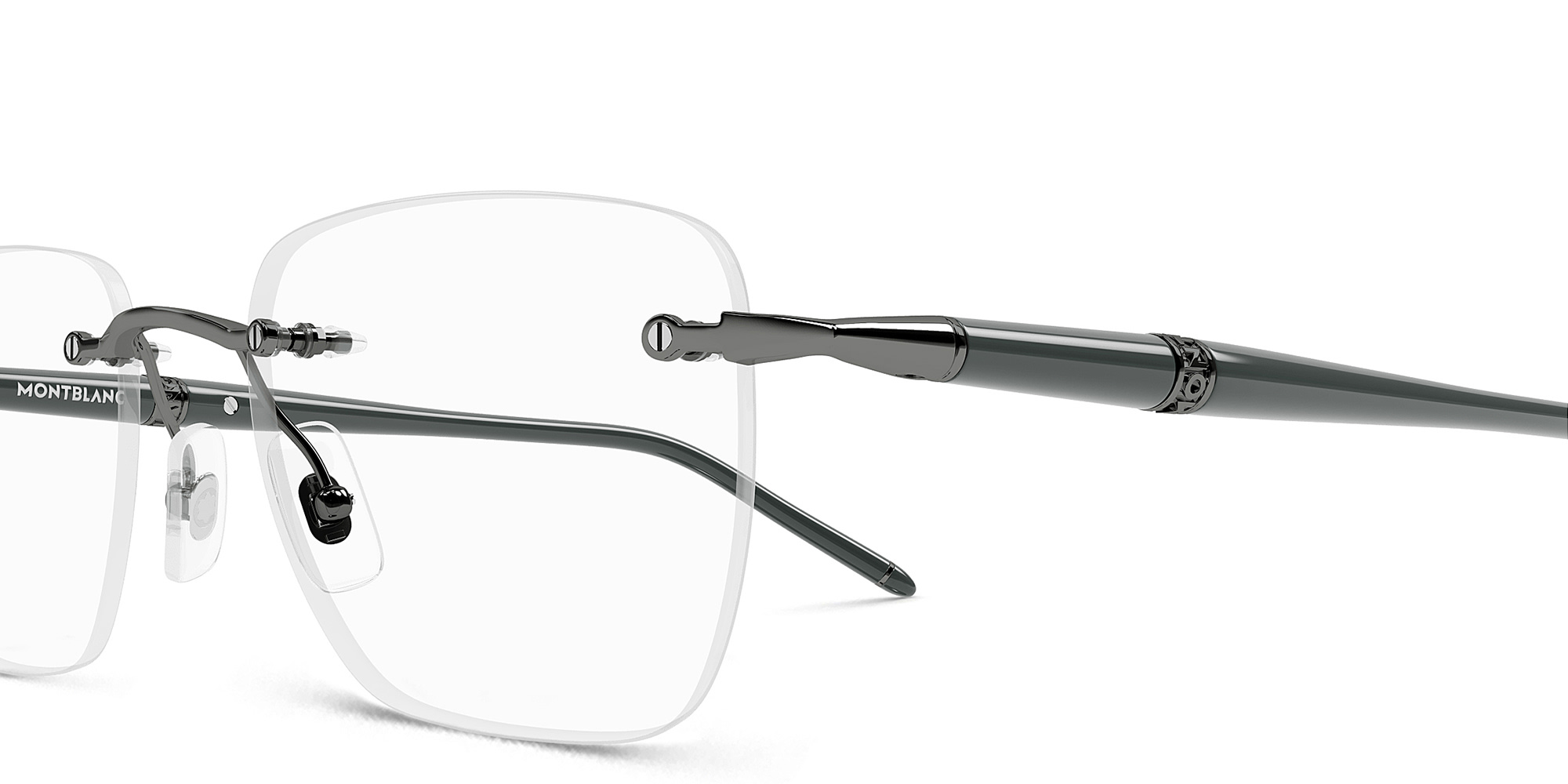 Shop MONTBLANC Meisterstück Rimless Rectangle Eyeglasses in Grey online.