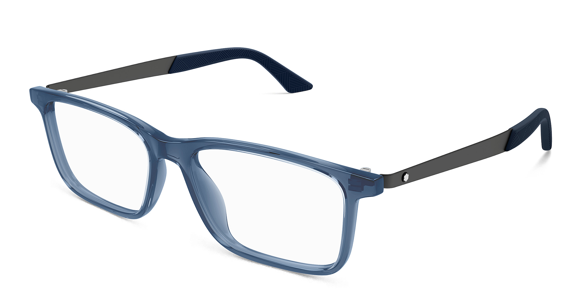 MONTBLANC Snowcap Wide Rectangle Eyeglasses in Blue – Product Photo 2