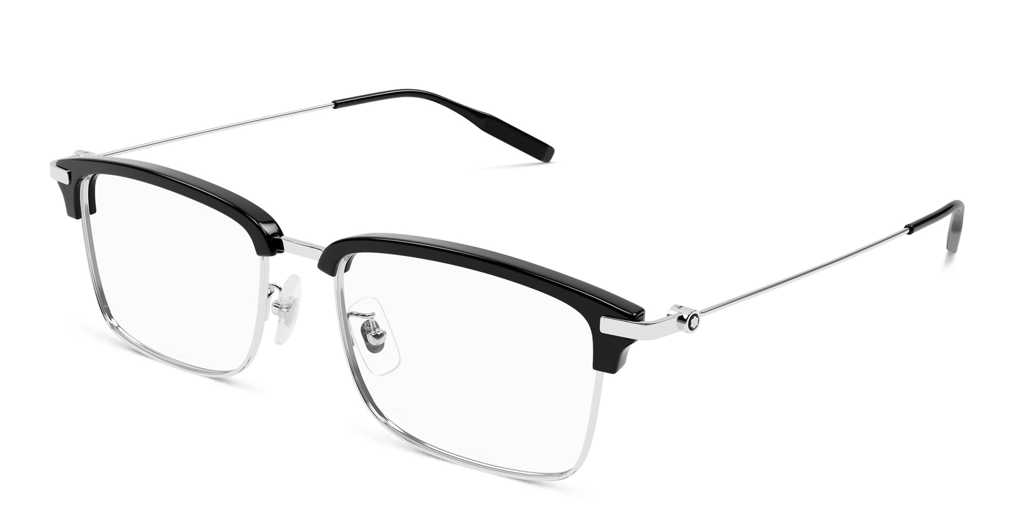 Shop MONTBLANC Snowcap Wide Rectangle Eyeglasses in Black online.