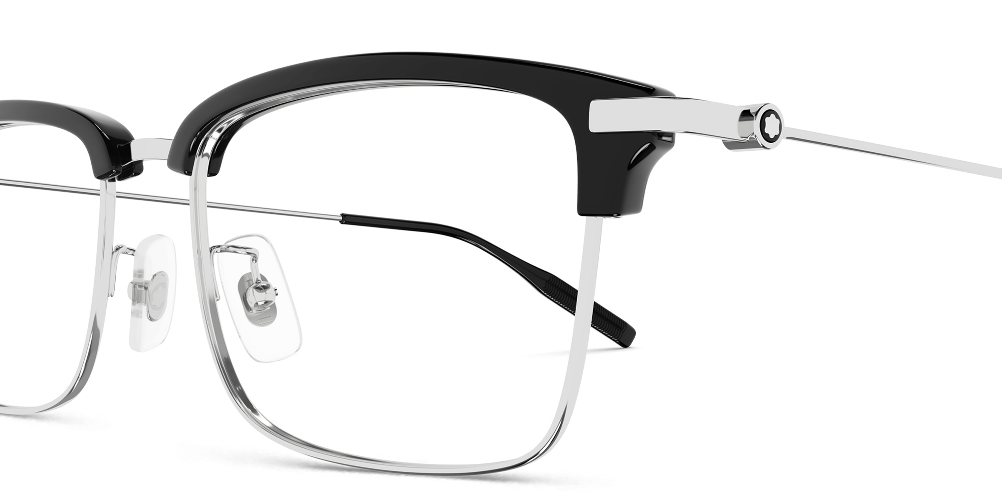 Shop MONTBLANC Snowcap Wide Rectangle Eyeglasses in Black online.