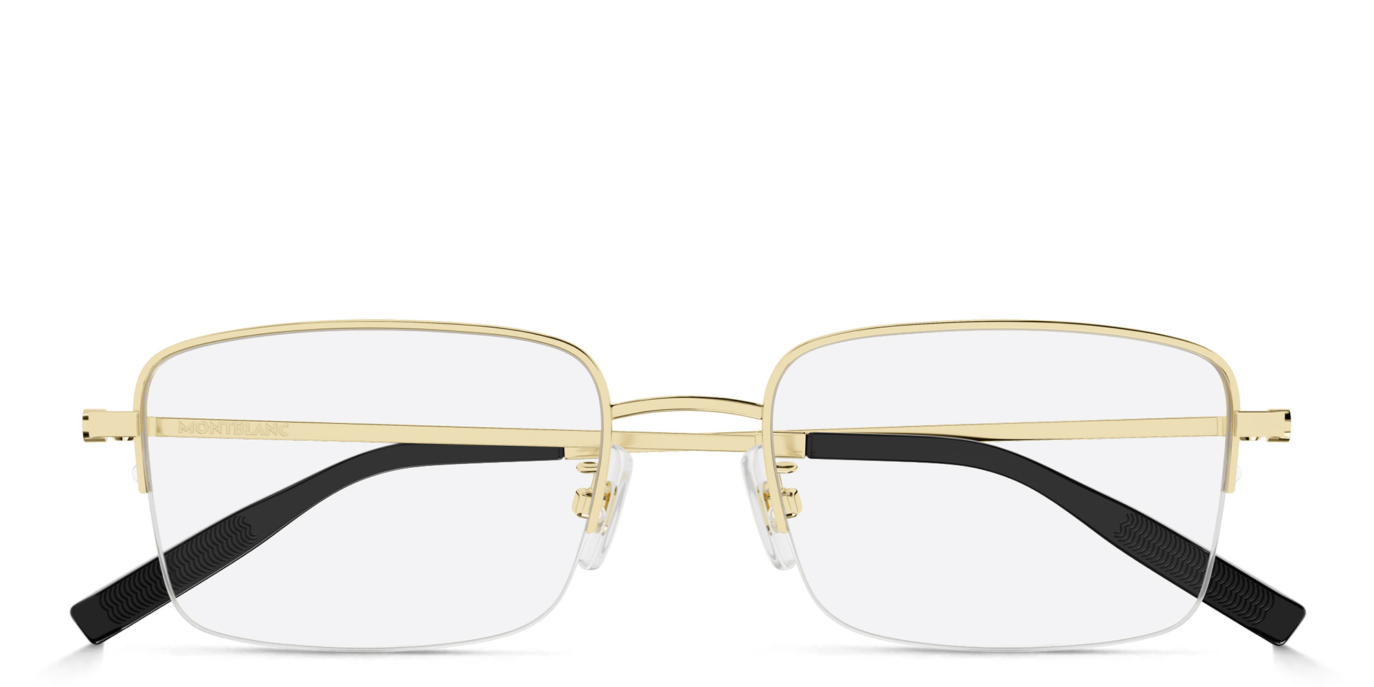 Shop MONTBLANC Snowcap Half-Rim Rectangle Eyeglasses in Gold online.