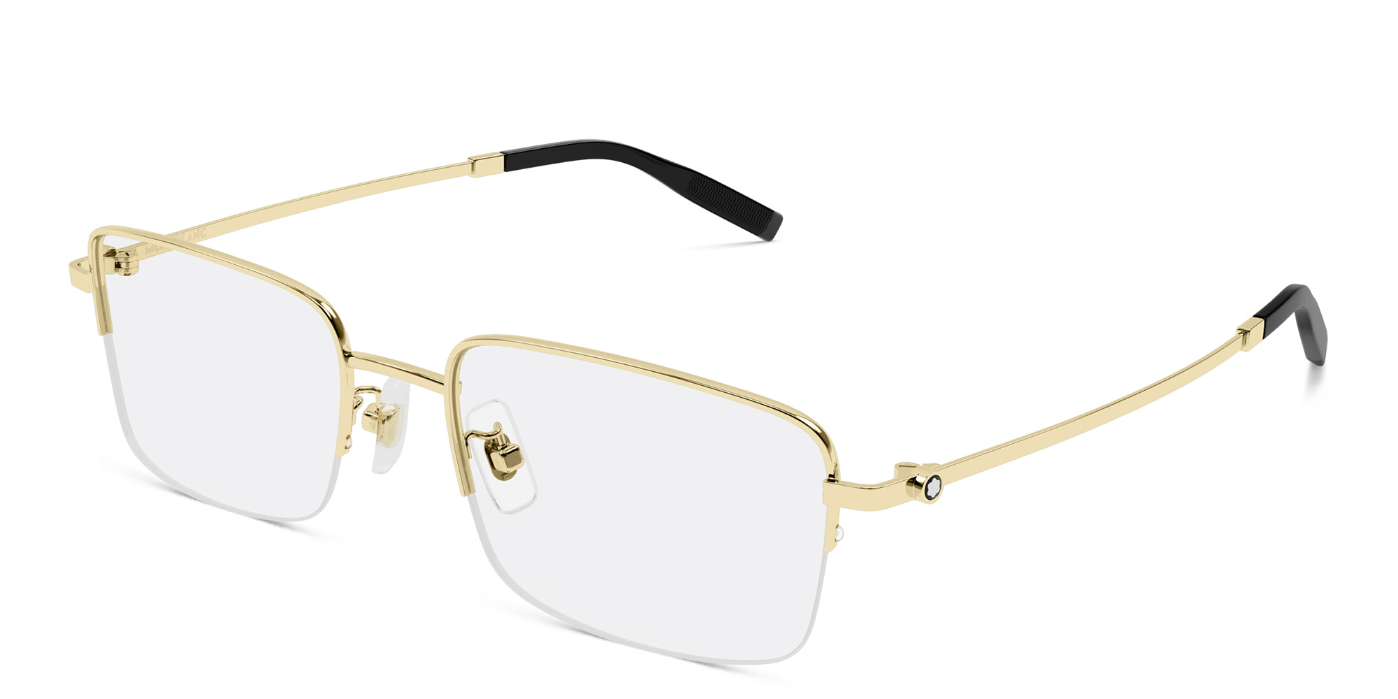 Shop MONTBLANC Snowcap Half-Rim Rectangle Eyeglasses in Gold online.
