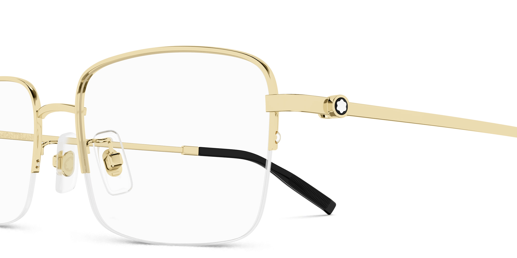 Shop MONTBLANC Snowcap Half-Rim Rectangle Eyeglasses in Gold online.