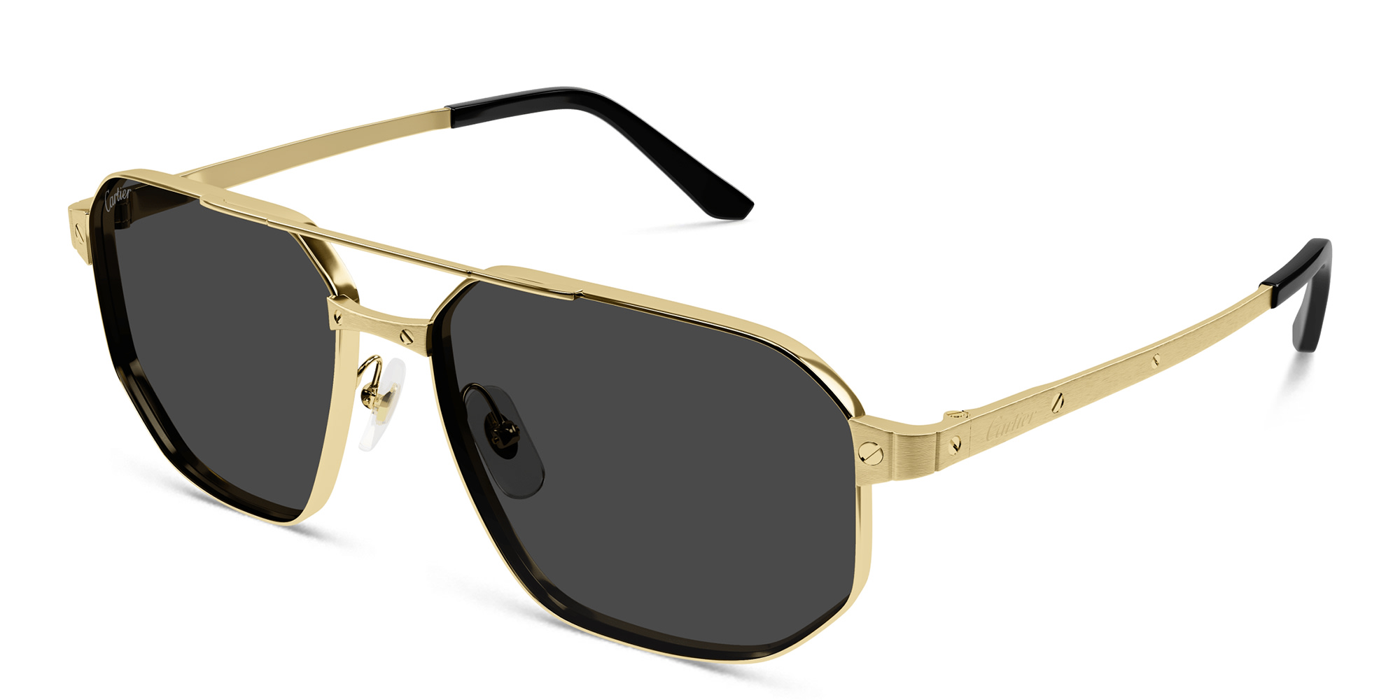 Shop Cartier Santos de Cartier Pilot Sunglasses in Gold online.