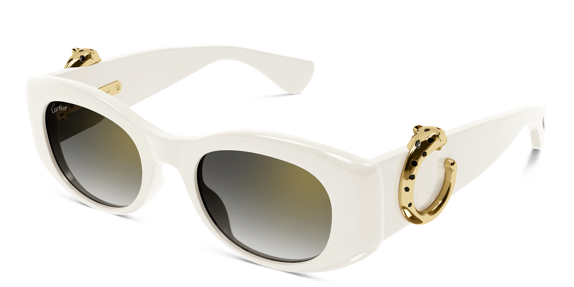 Shop Cartier Panthère de Cartier Cat-Eye Sunglasses in White online.