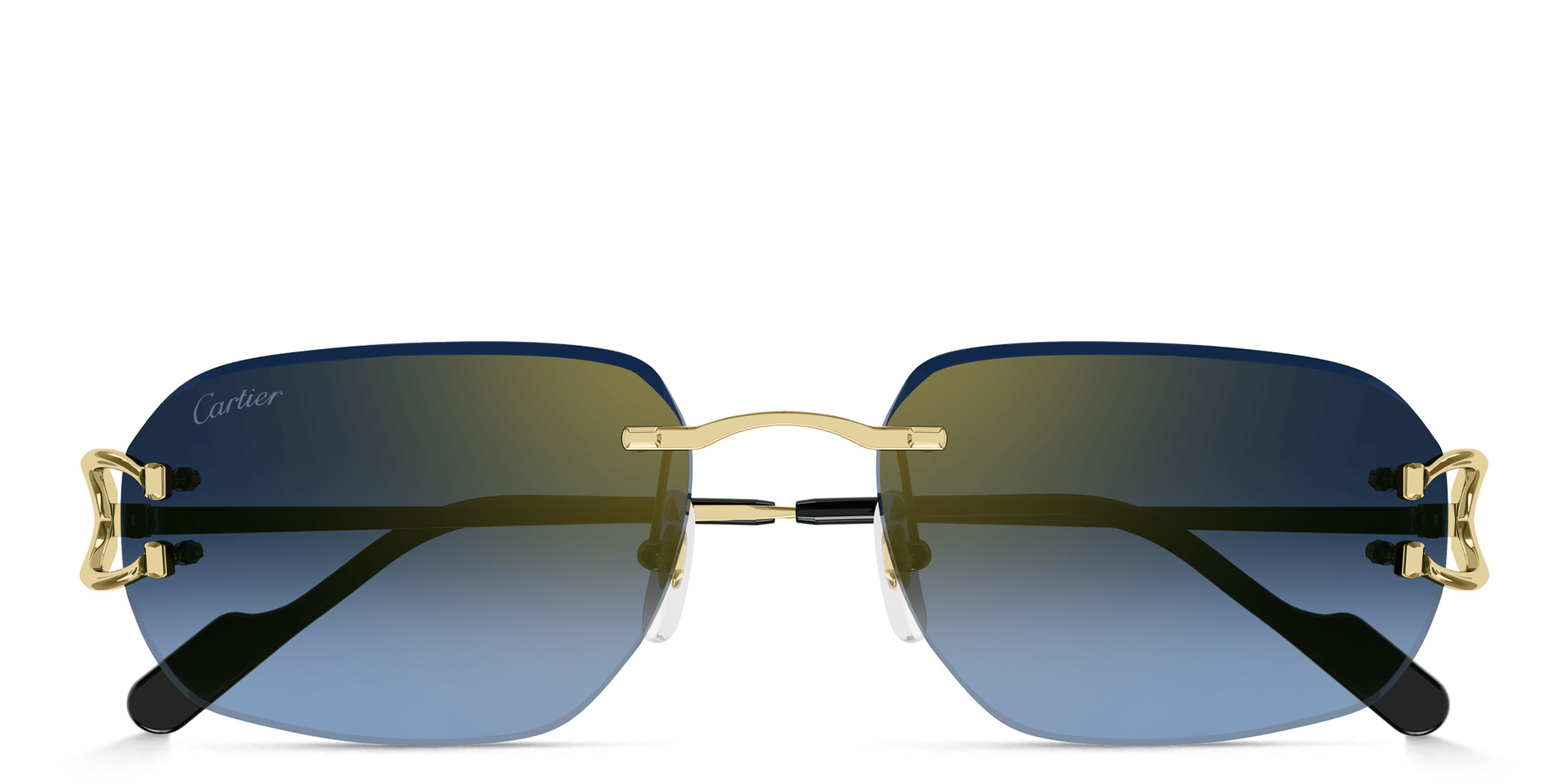 Shop Cartier Signature C de Cartier Rimless Rectangle Sunglasses in Gold online.