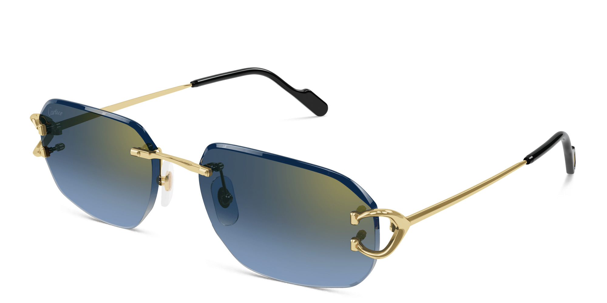 Shop Cartier Signature C de Cartier Rimless Rectangle Sunglasses in Gold online.