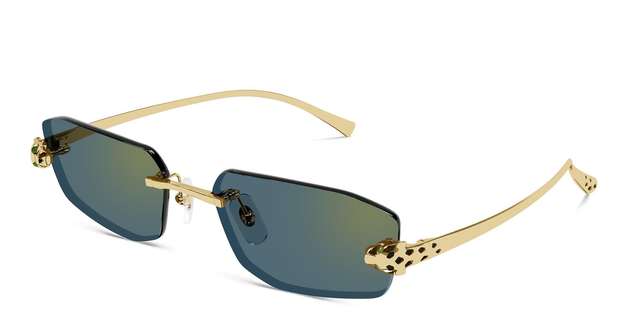 Shop Cartier Panthère de Cartier Unisex Rimless Irregular Sunglasses in Gold online.
