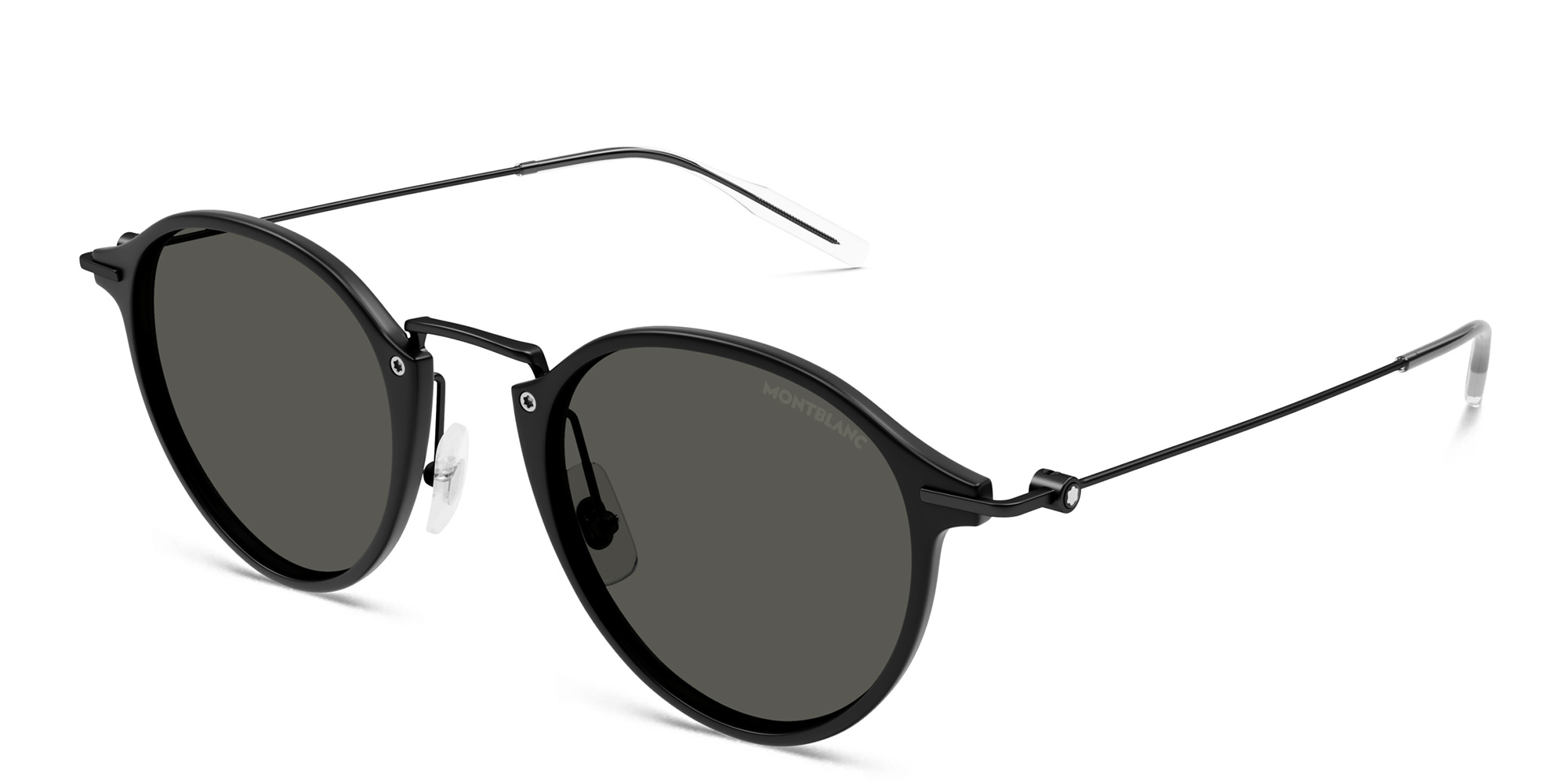 Shop MONTBLANC Snowcap Round Sunglasses in Black online.