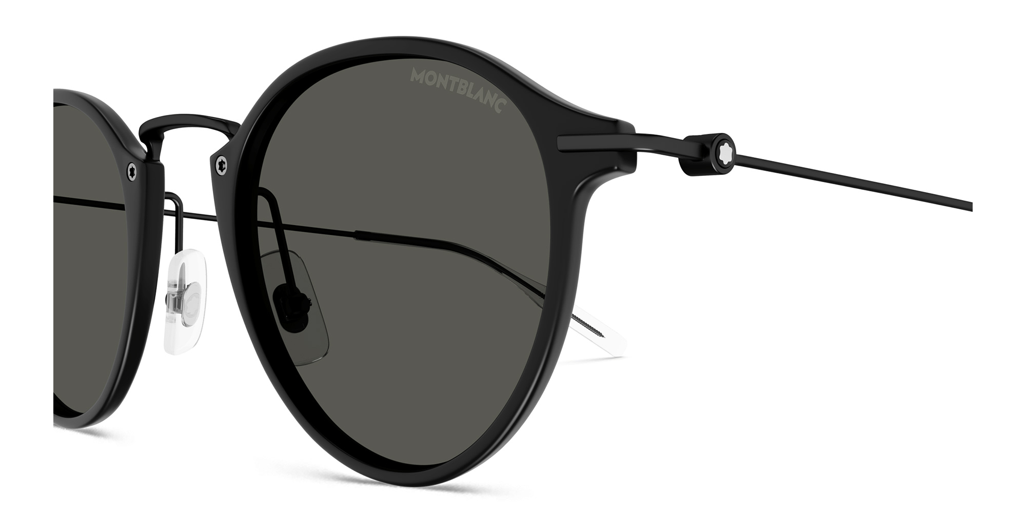 Shop MONTBLANC Snowcap Round Sunglasses in Black online.