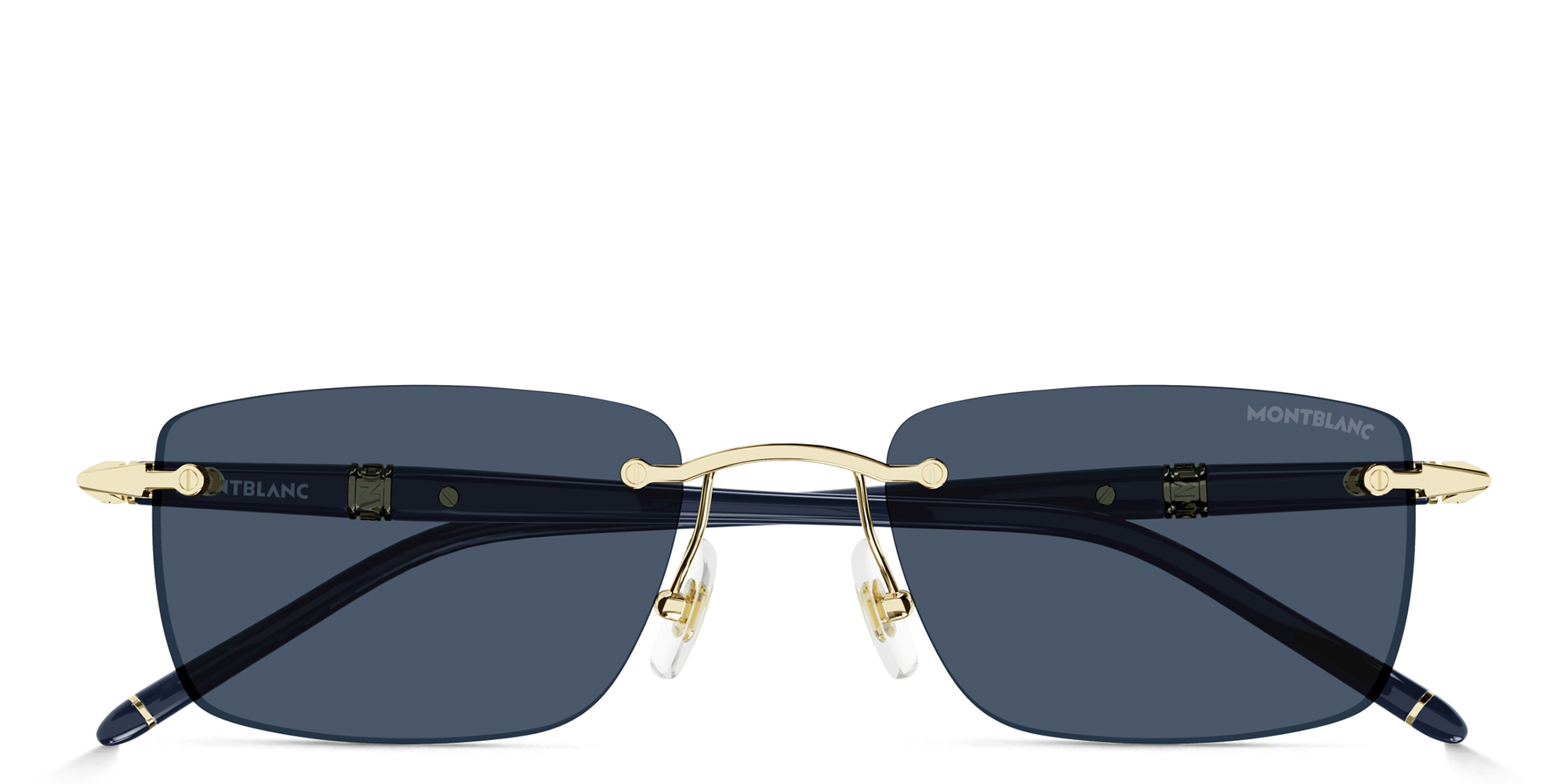 Shop MONTBLANC Meisterstück Rimless Rectangle Sunglasses in Gold online.