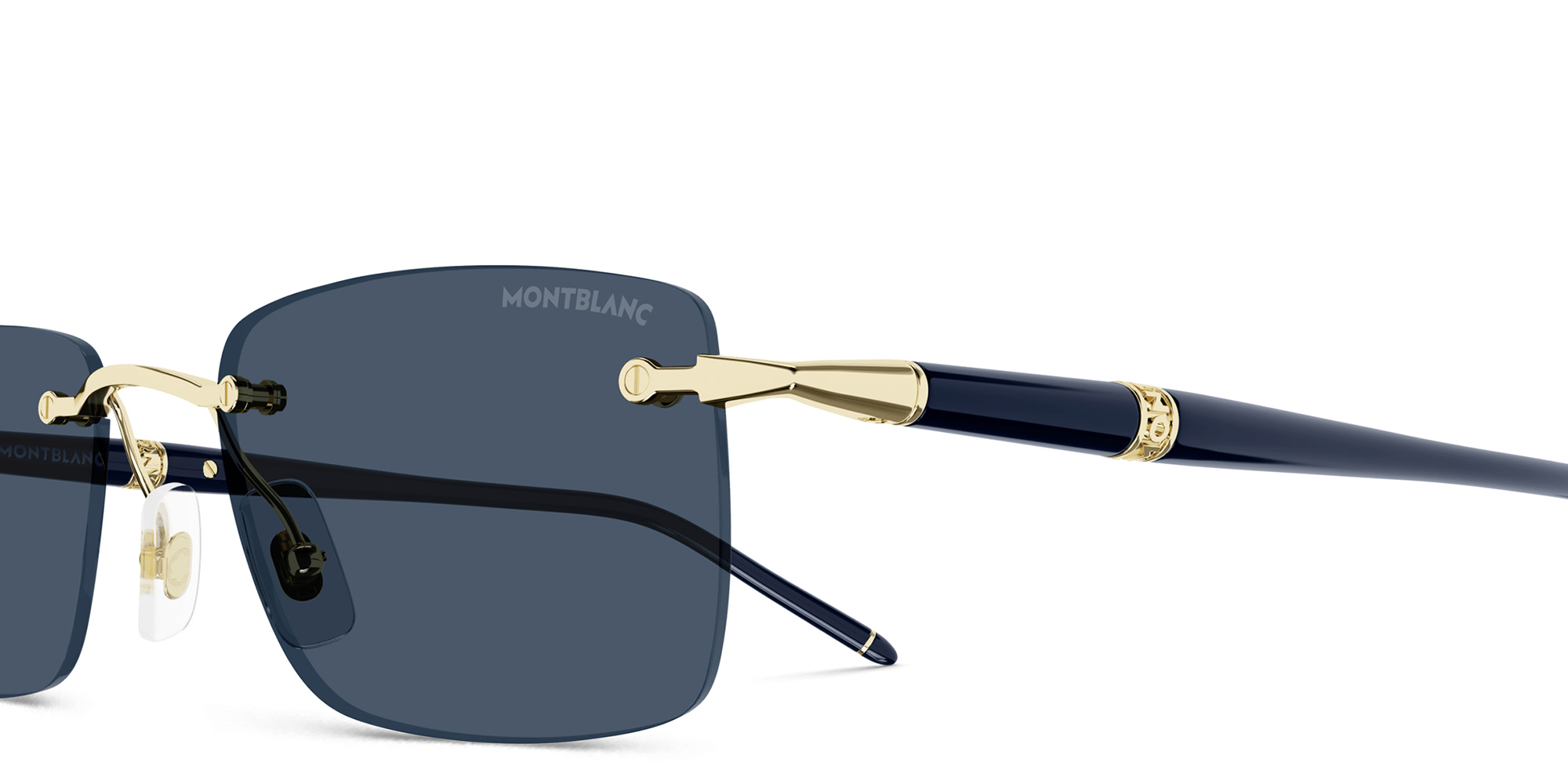 Shop MONTBLANC Meisterstück Rimless Rectangle Sunglasses in Gold online.