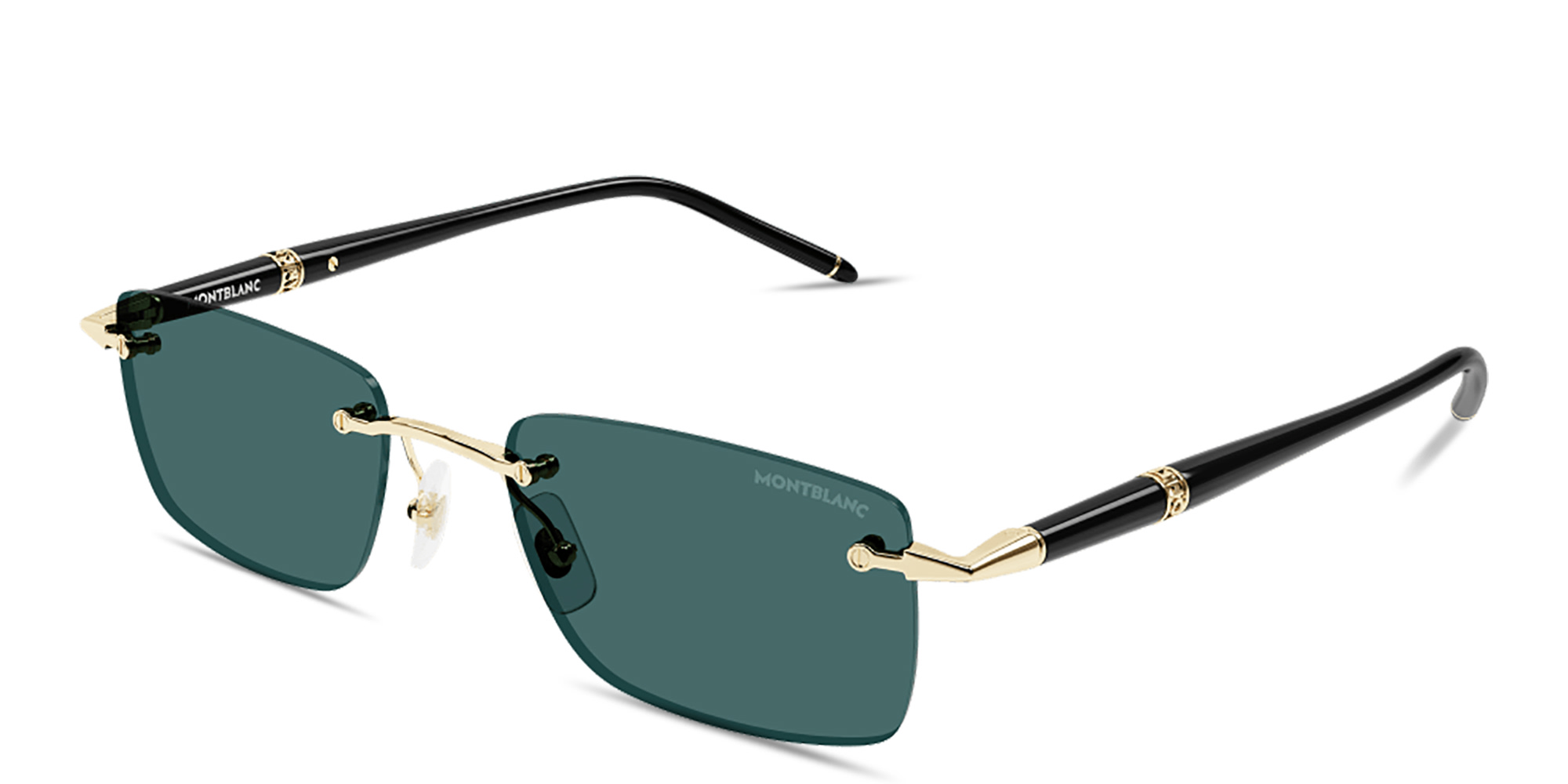 Shop MONTBLANC Meisterstück Rimless Rectangle Sunglasses in Shiny Gold online.