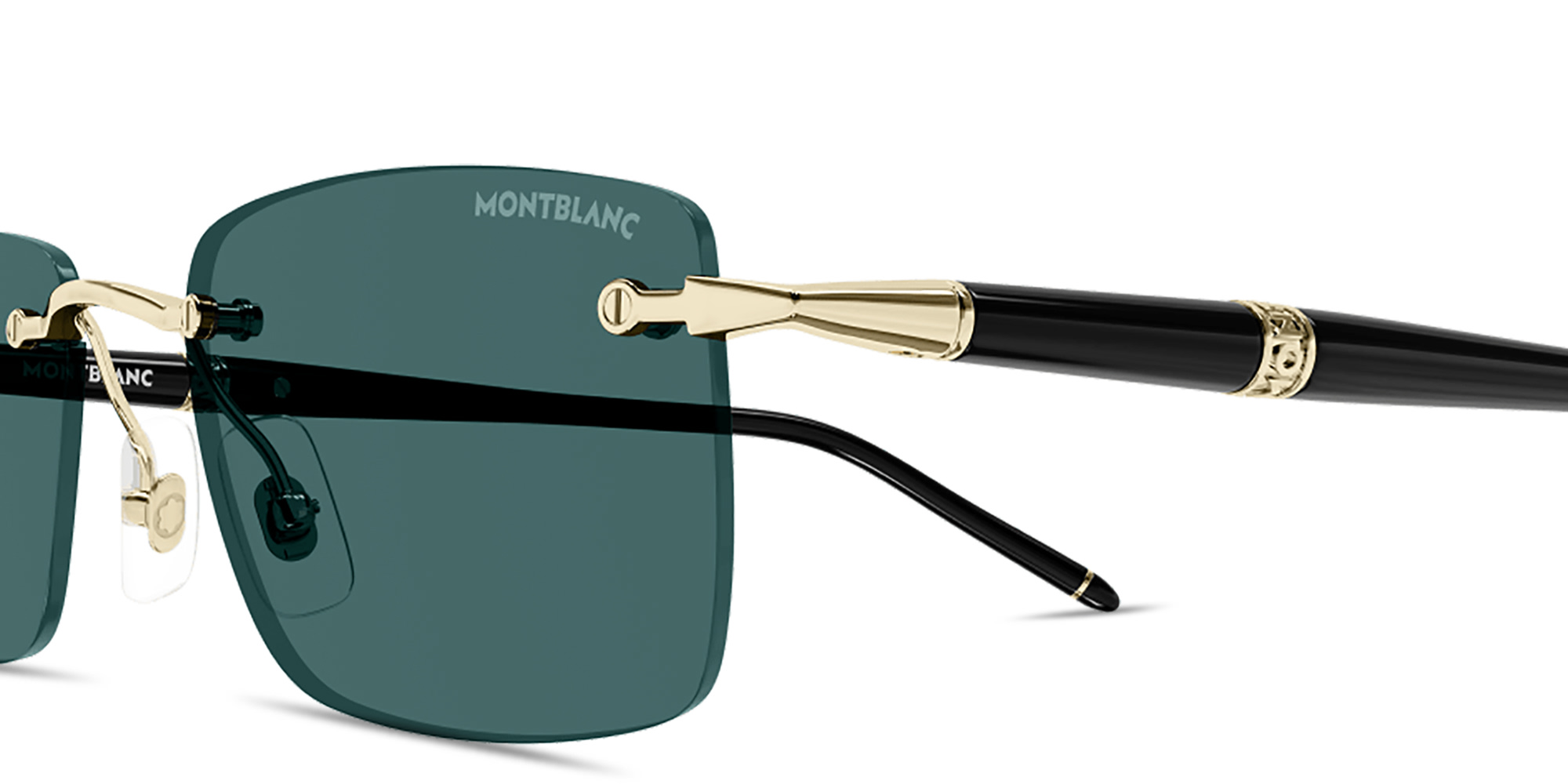 Shop MONTBLANC Meisterstück Rimless Rectangle Sunglasses in Shiny Gold online.