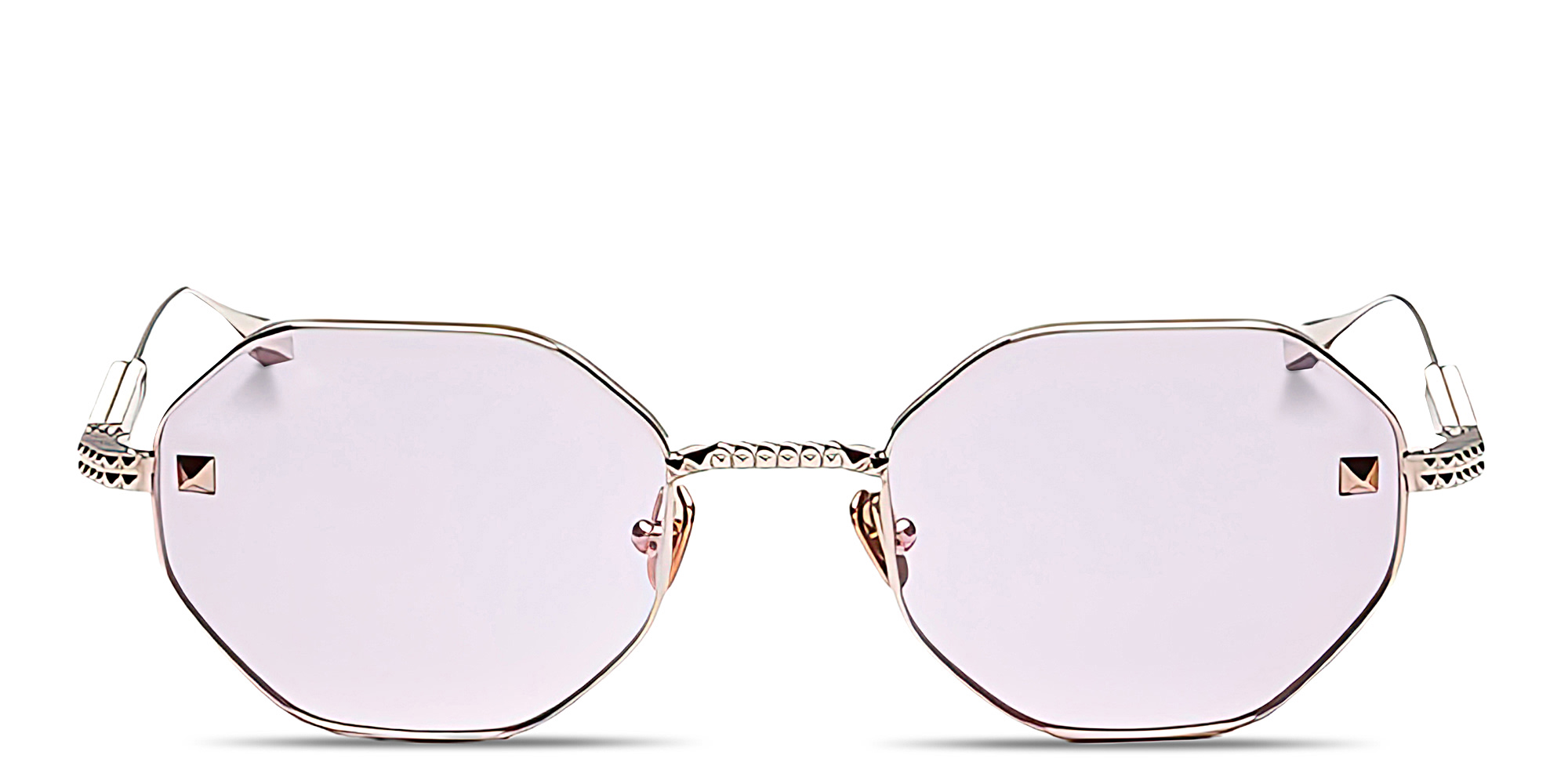 Shop VALENTINO V-Stud Irregular Eyeglasses in Gold & White online.