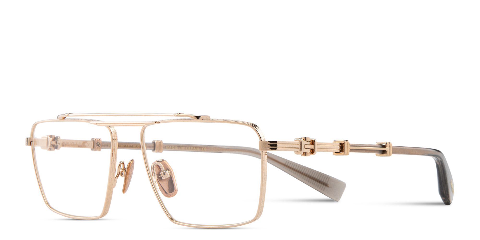 Shop BALMAIN Brigade VI Unisex Wide Rectangle Eyeglasses in Gold online.