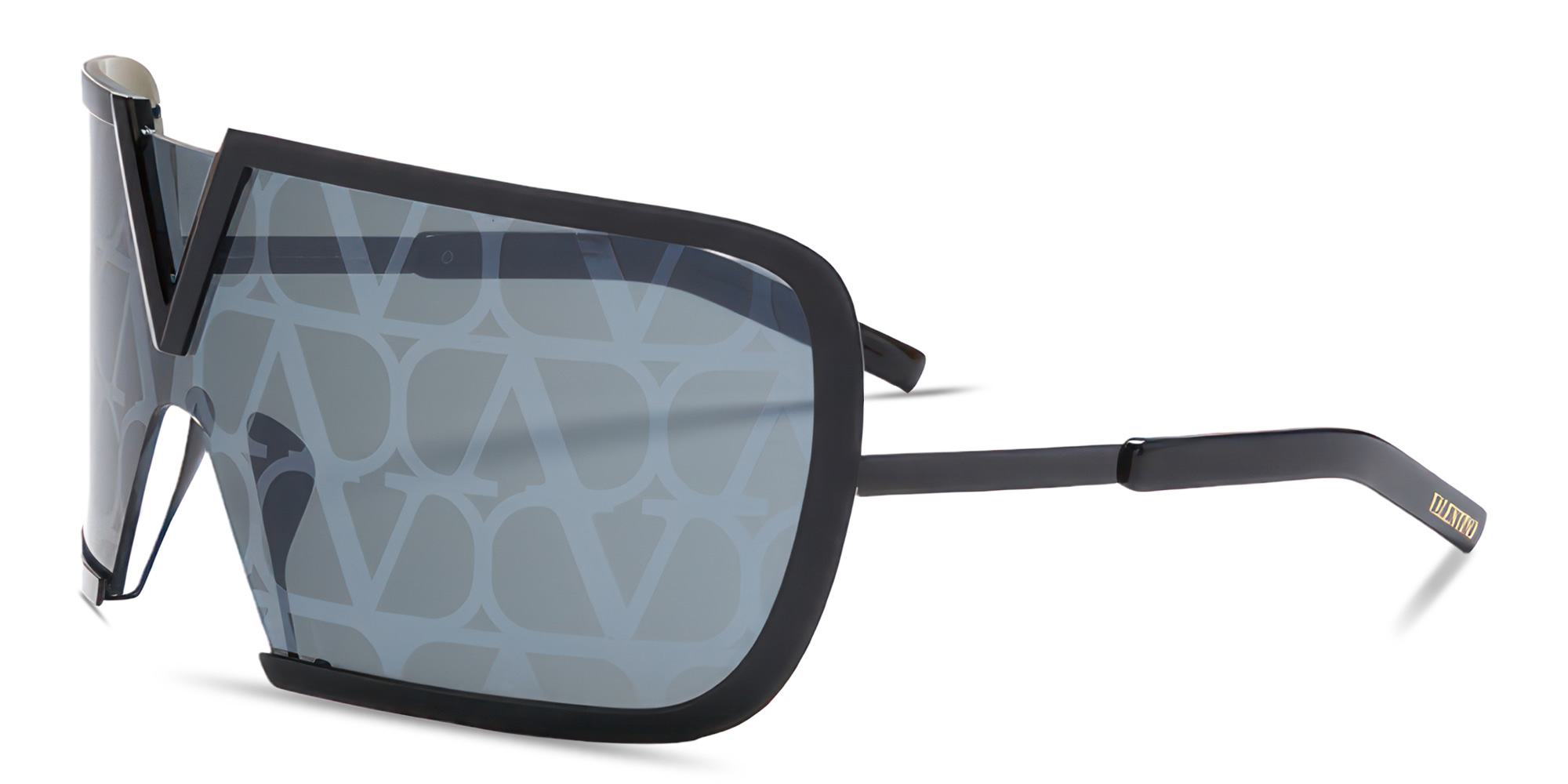 Shop VALENTINO V - Romask Oversized Unisex Wide Mask Sunglasses in Black online.