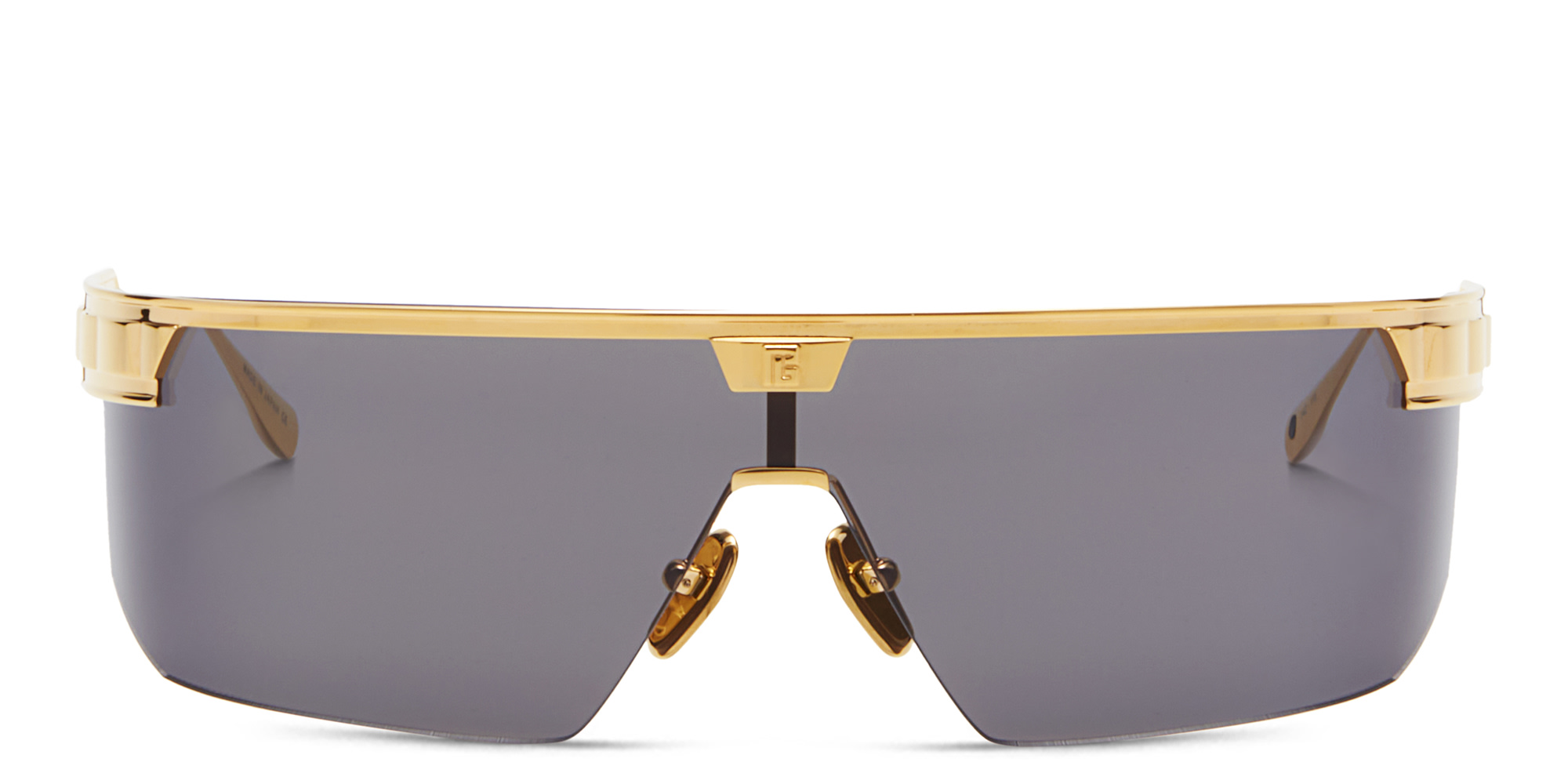 Shop BALMAIN Major Unisex Half-Rim Wide Mask Sunglasses in Gold online.