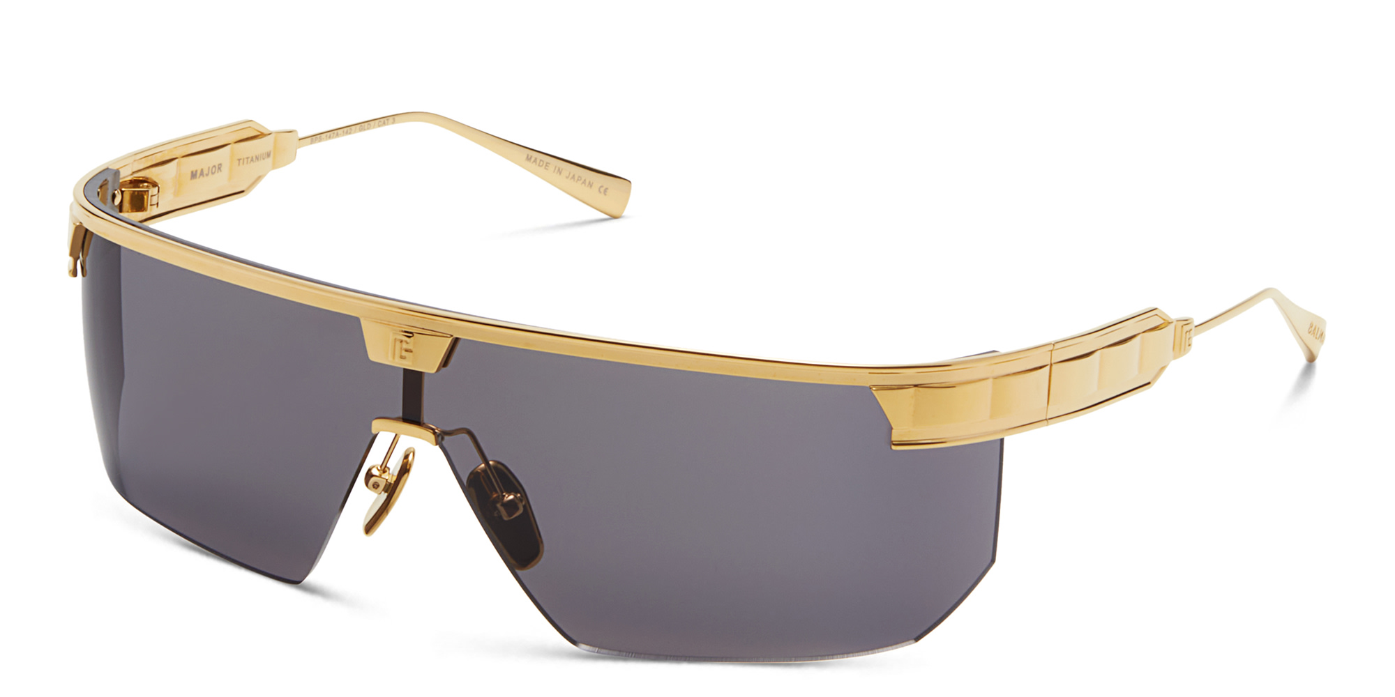 Shop BALMAIN Major Unisex Half-Rim Wide Mask Sunglasses in Gold online.